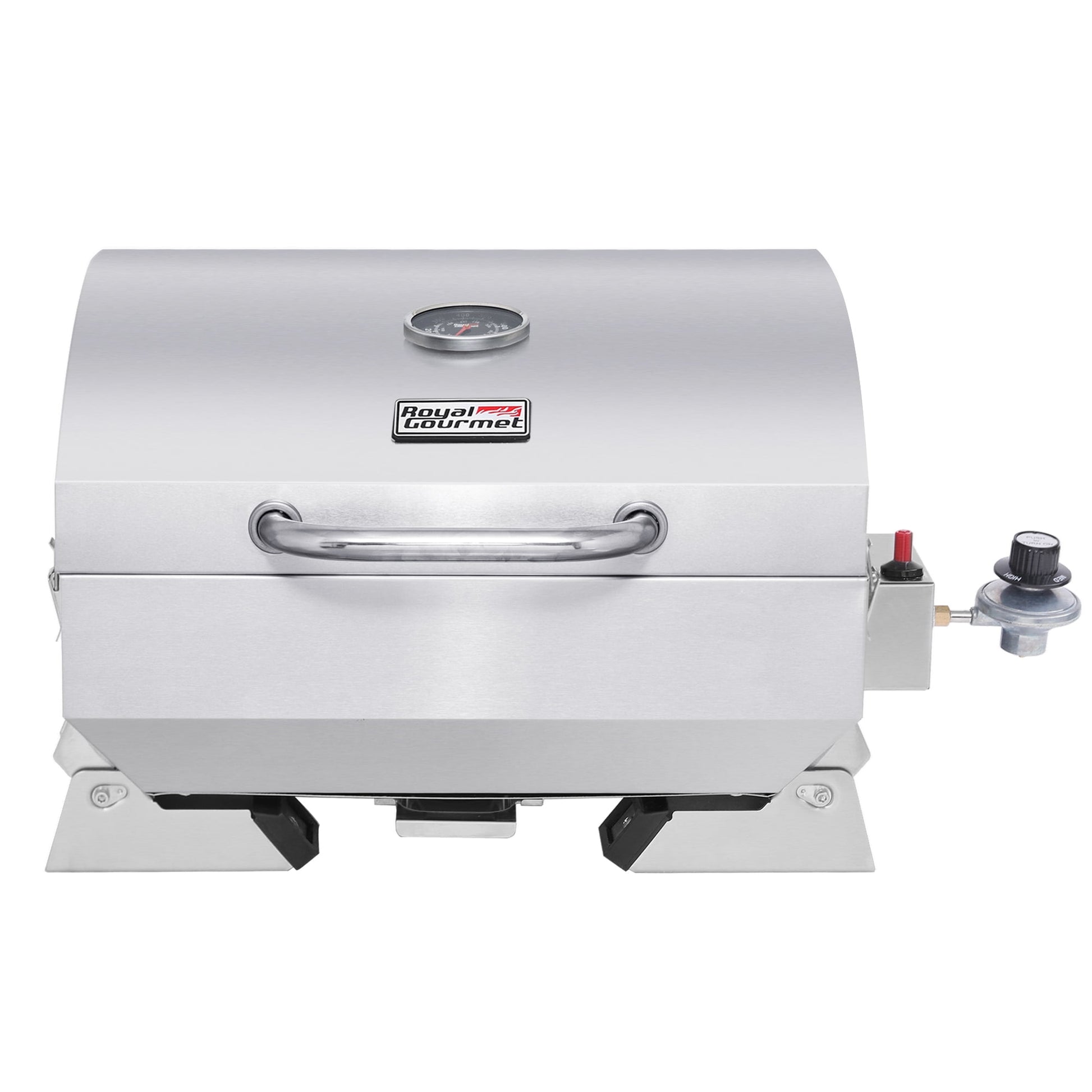 Royal Gourmet GT1001 Stainless Steel Portable Gas Grill, Tabletop Grill with Folding Legs and Lockable Lid, Outdoor Camping, Deck and Tailgating, Silver
