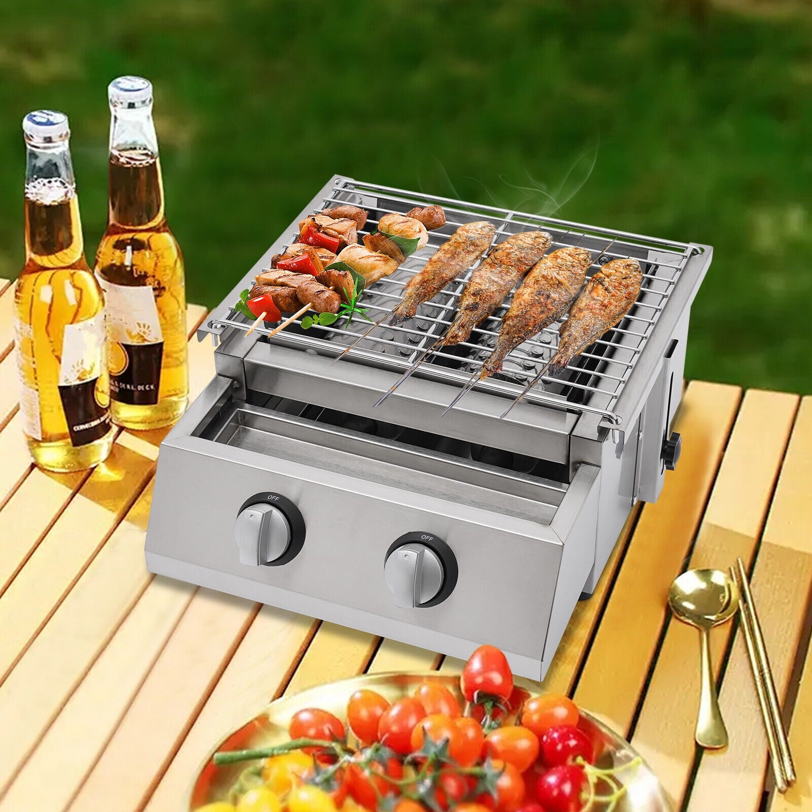 2 Burner Tabletop Propane Gas Grill Stainless Steel Outdoor BBQ Camping Griddle