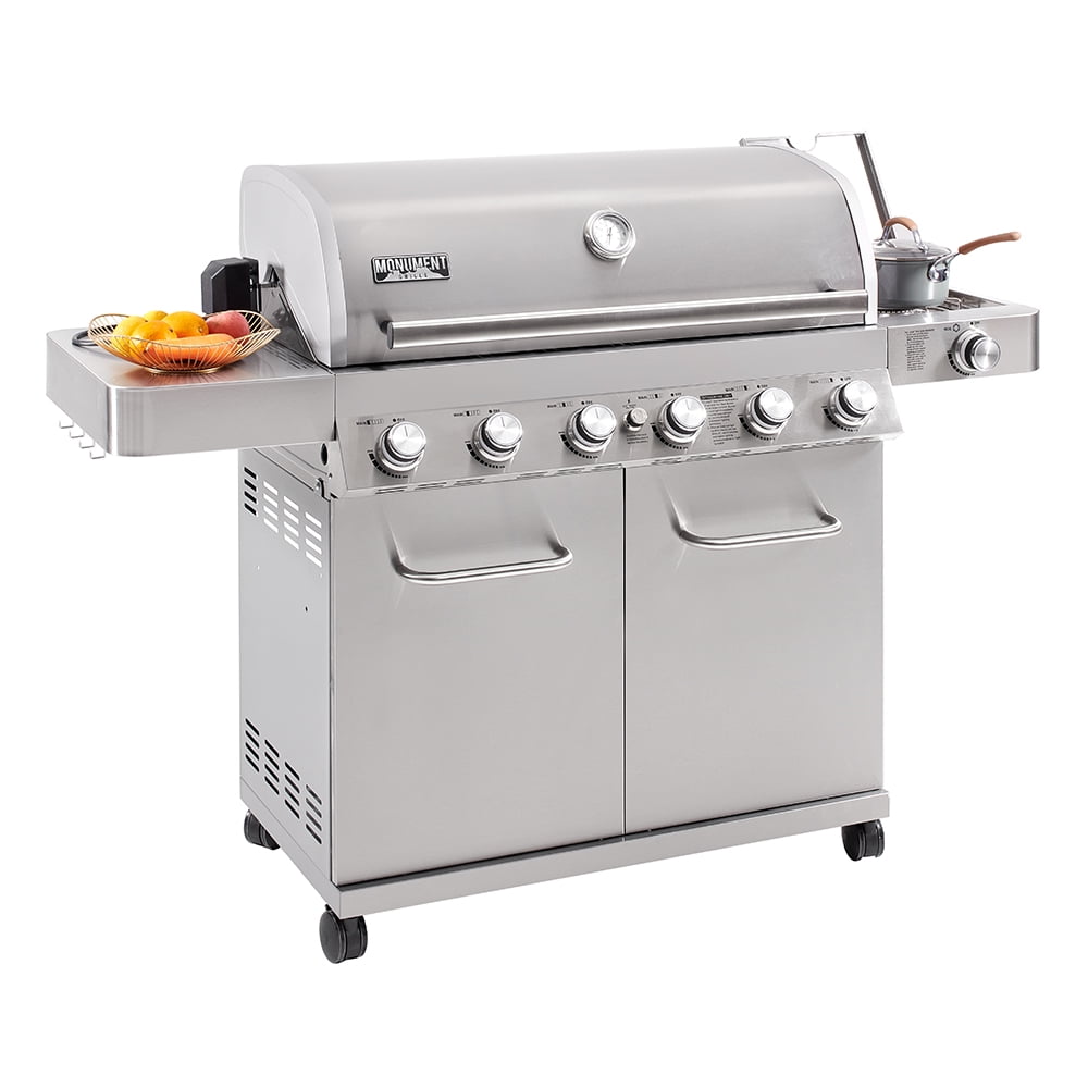 Monument Grills 77352 6-Burner Propane Gas Stainless Grill with LED Controls, Side Burner and Rotisserie Kit