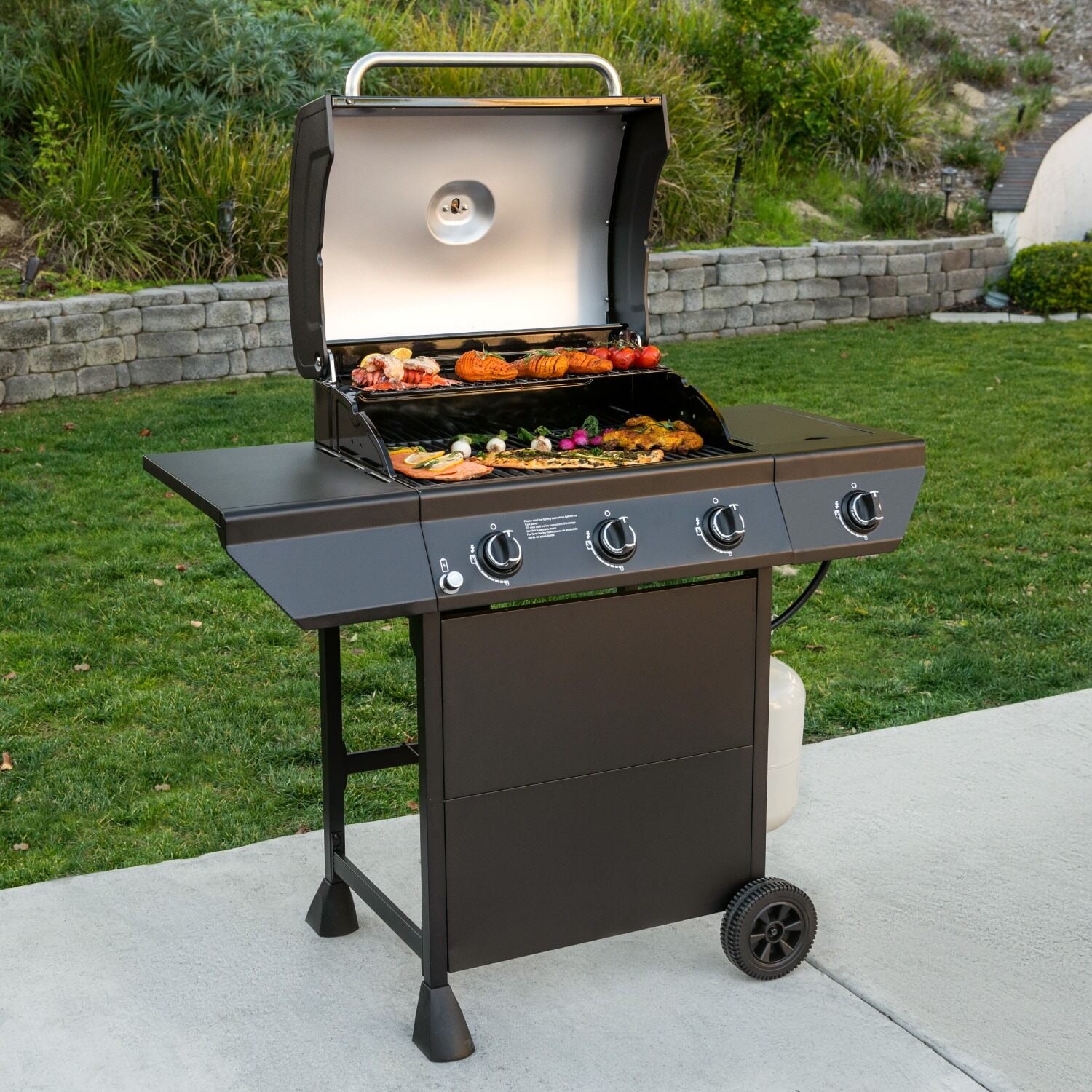 Nexgrill 3-Burner Propane Gas Grill with Side Burner, 52,000BTUs, 418 SQ. In. Cooking Space, BBQ Grill with Durable Steel Lid & Control Panel for Outdoor Cooking, Patios, and More - 720-0925S