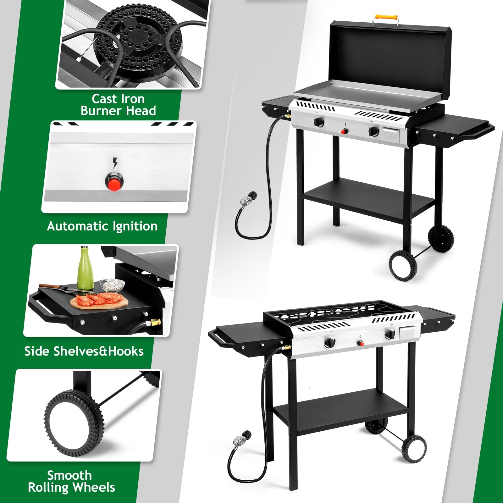 Ktaxon 2 Burner Propane Griddle Flat Top Gas Grill 150000 BTU 2 IN 1 Propane Stove & Griddle
