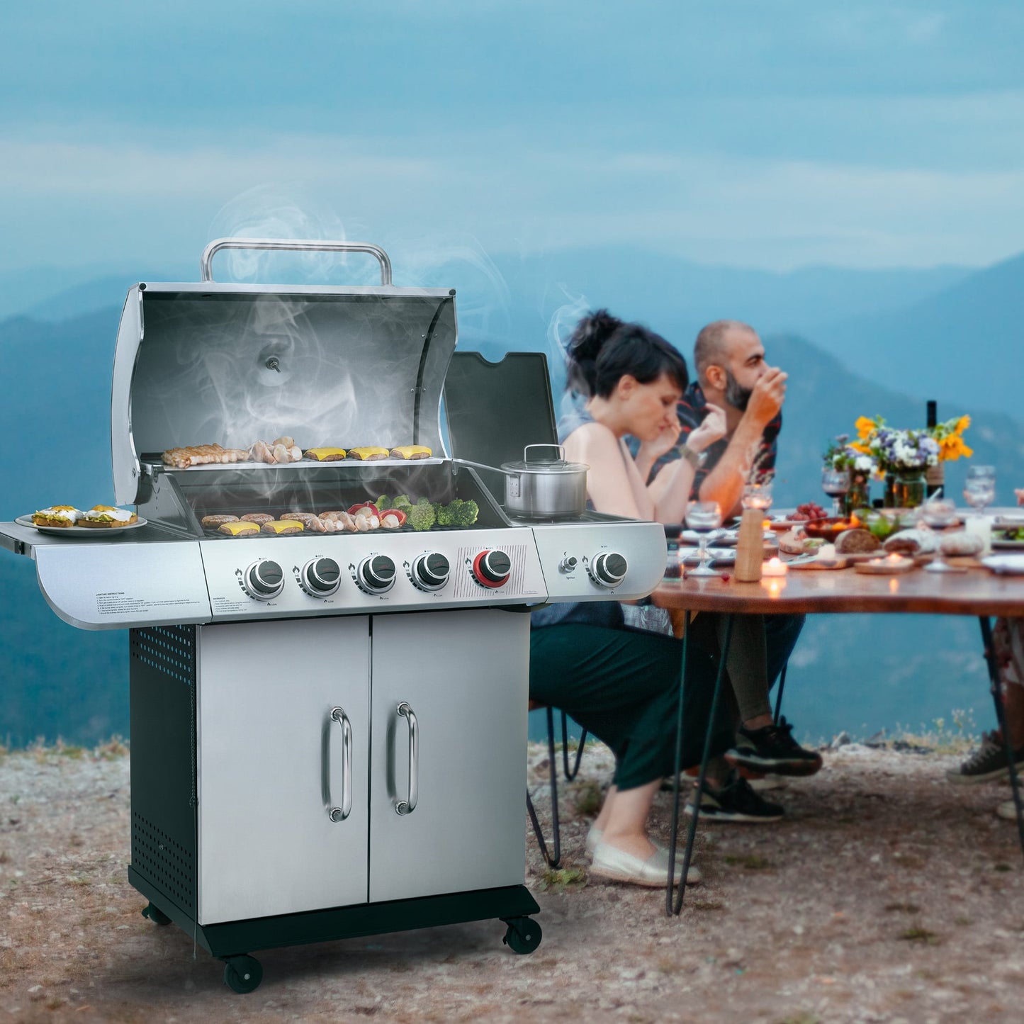 Royal Gourmet SG5002 5-Burner Gas Grill with Sear Burner and Side Burner, Stainless Steel Cabinet Style Gas Grill