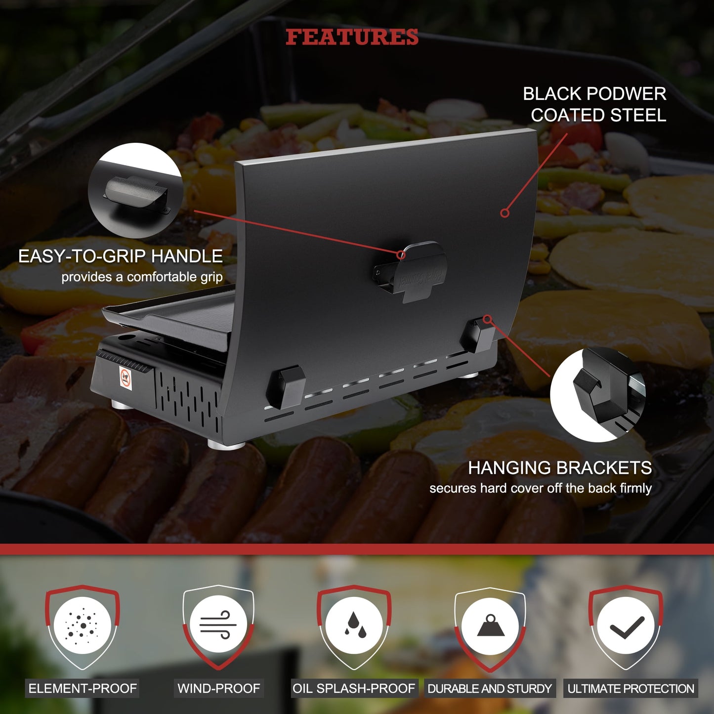 Royal Gourmet PD2301S 24" 3-Burner Portable Gas Griddle with Top Hard Cover