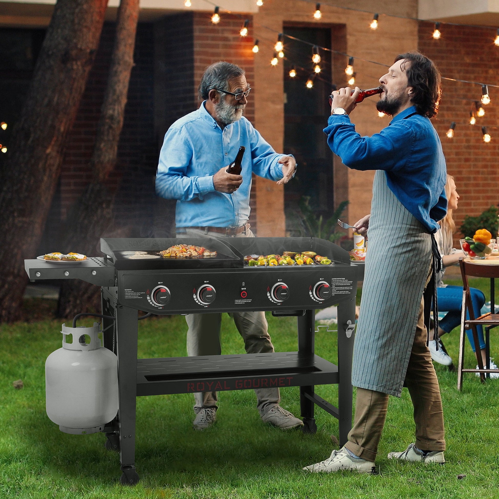 Royal Gourmet GD405A Propane Gas Grill and Griddle Combo, 4-Burner Event Combo Grill with An Extra Set of Grilling Gear (Grate x 2; Flame Tamer x 2; Wind Deflector x 1)