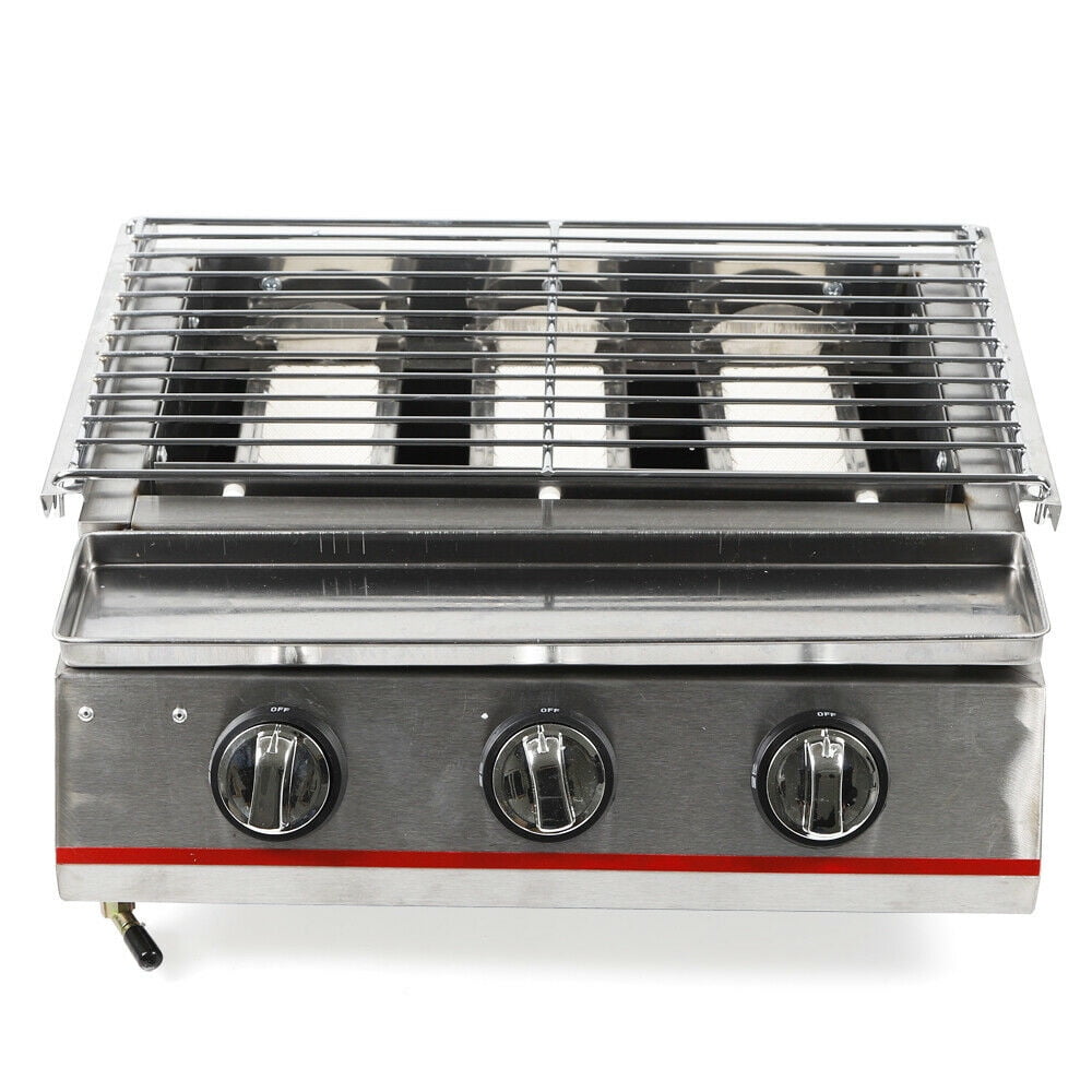 Portable Small Gas Barbecue Grill,Gas BBQ Grill with 3 Burner Switches and Lift Rack,Stainless Steel Propane Gas Grill Camp BBQ Grill for Backyard Garden Patio Balcony Outdoor