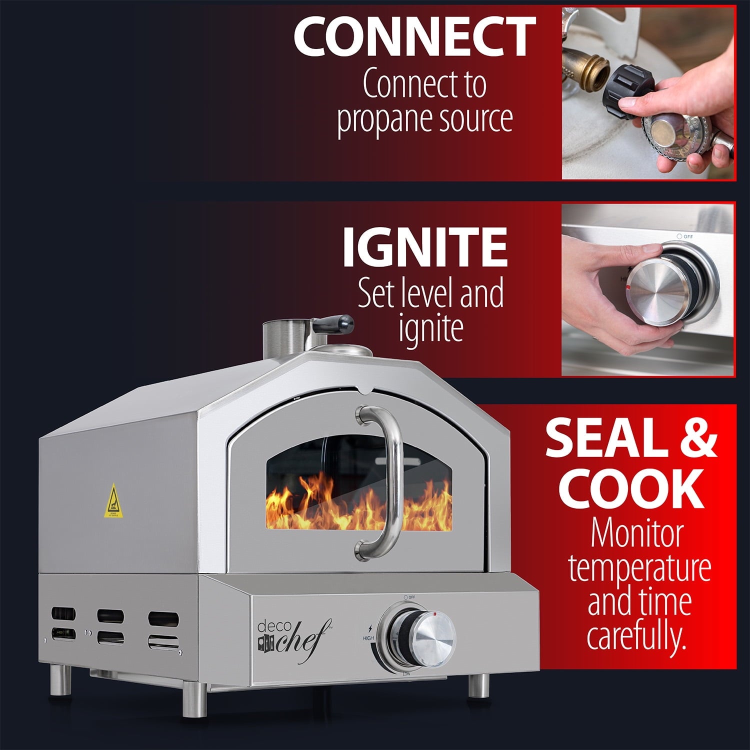 Deco Chef Portable Outdoor Pizza Oven and Grill with Propane Gas CSA Approved Regulator and Hose, Includes Pizza Peel, Stone, Easy Temperature Dial, Built-In Thermometer, and Grill Rack