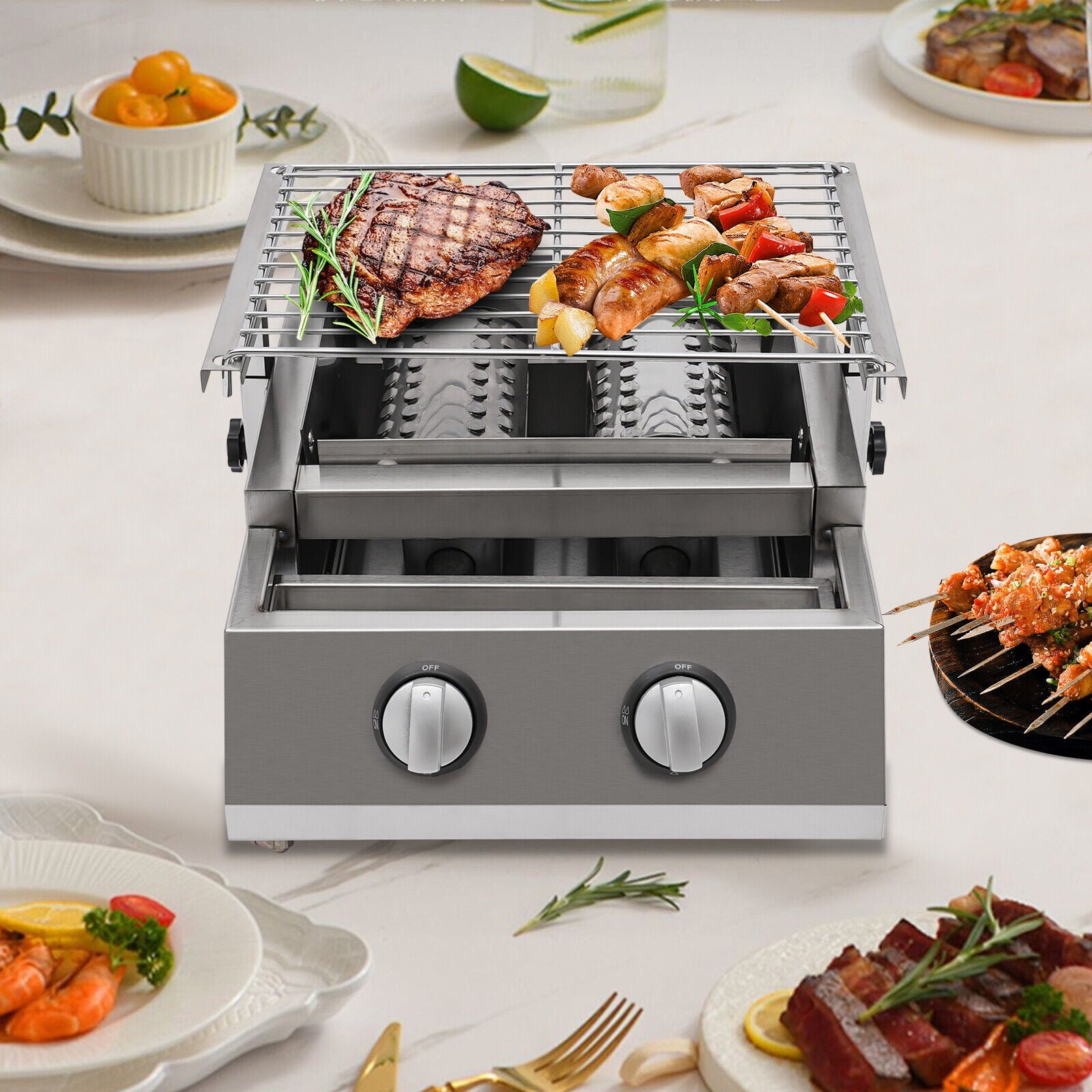 2 Burner Tabletop Propane Gas Grill Stainless Steel Outdoor BBQ Camping Griddle