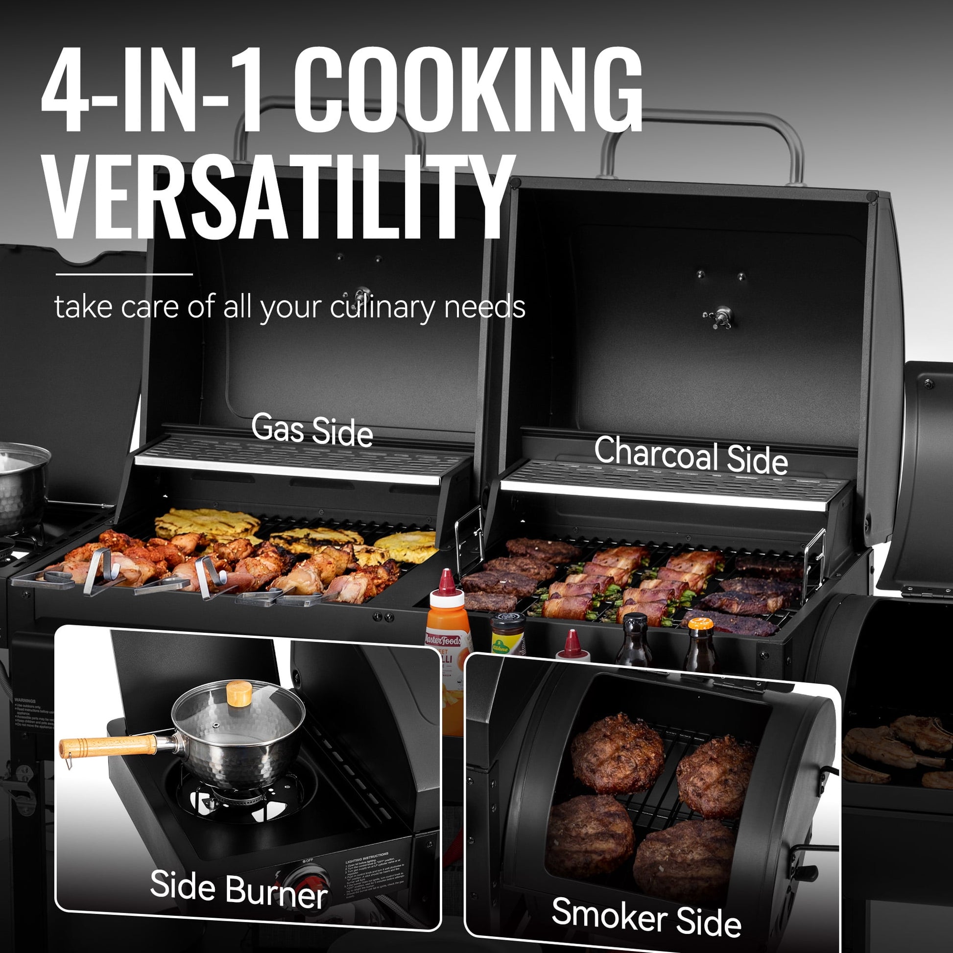 Royal Gourmet ZH3005Y 2-Burner Gas and Charcoal Combo Grill with Offset Smoker & Side Burner