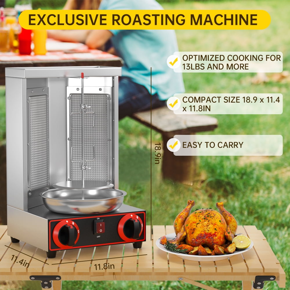 TOPTENG 110V 2000W Commercial Electric Vertical Gas Shawarma Broiler Machine Spinning Doner Kebab Gyro Grill Machine, Rotisserie Doner Kebab Gyro Grill Device for Restaurant Dinner Home Kitchen