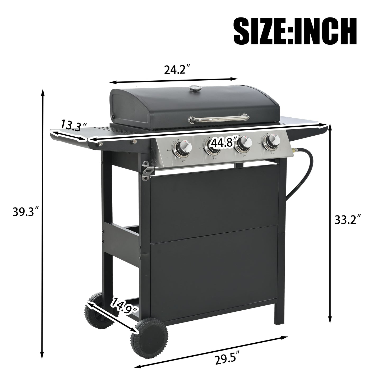 Propane Grill 4 Burner, 34,200 BTU Stainless Steel Gas Grill with Porcelain-Enamel Cooking Grates, Integrated Ignition System, and Built-in Thermometer for Outdoor BBQ