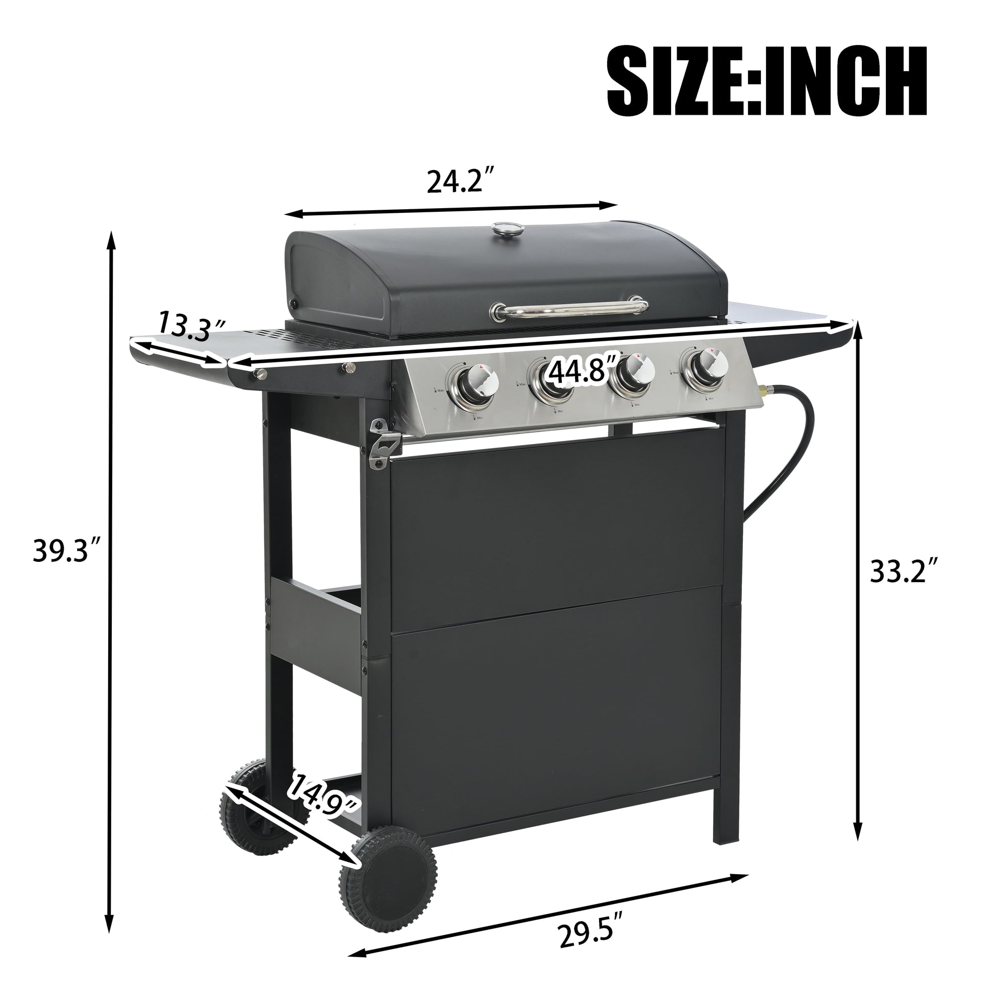 Propane Grill 4 Burner, 34,200 BTU Stainless Steel Gas Grill with Porcelain-Enamel Cooking Grates, Integrated Ignition System, and Built-in Thermometer for Outdoor BBQ