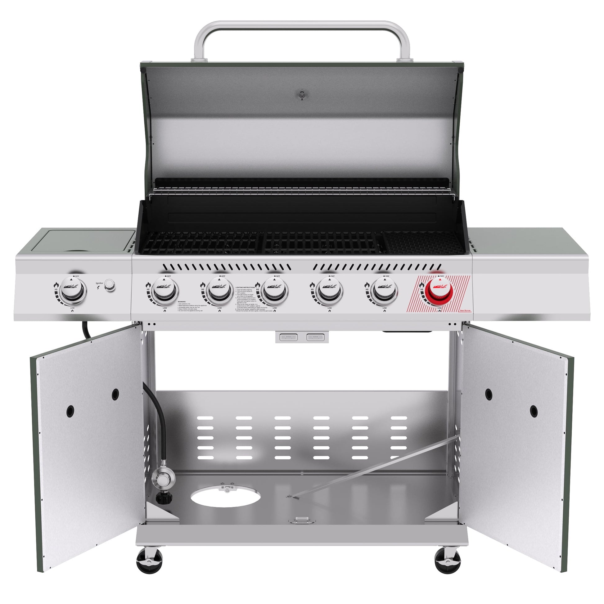 Royal Gourmet GA6402L 6-Burner BBQ Liquid Propane Gas Grill in Olive Green, with Sear Burner and Side Burner