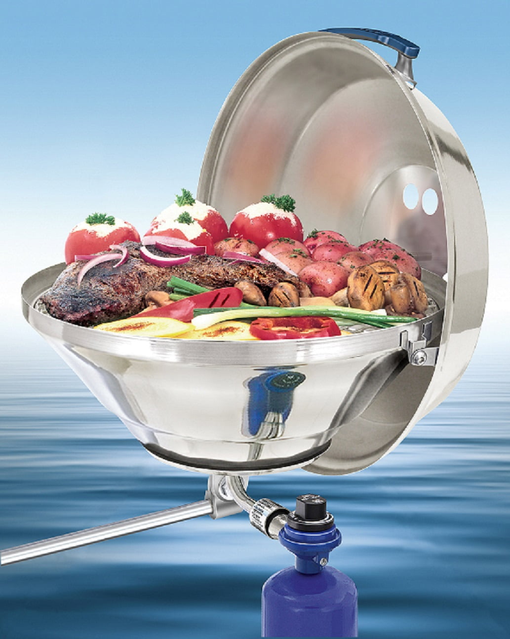 Magma A10-205 Marine Kettle Gas Grill | Stainless Steel Portable Boat BBQ | Propane Grill for Marine, Pontoon & RV Use