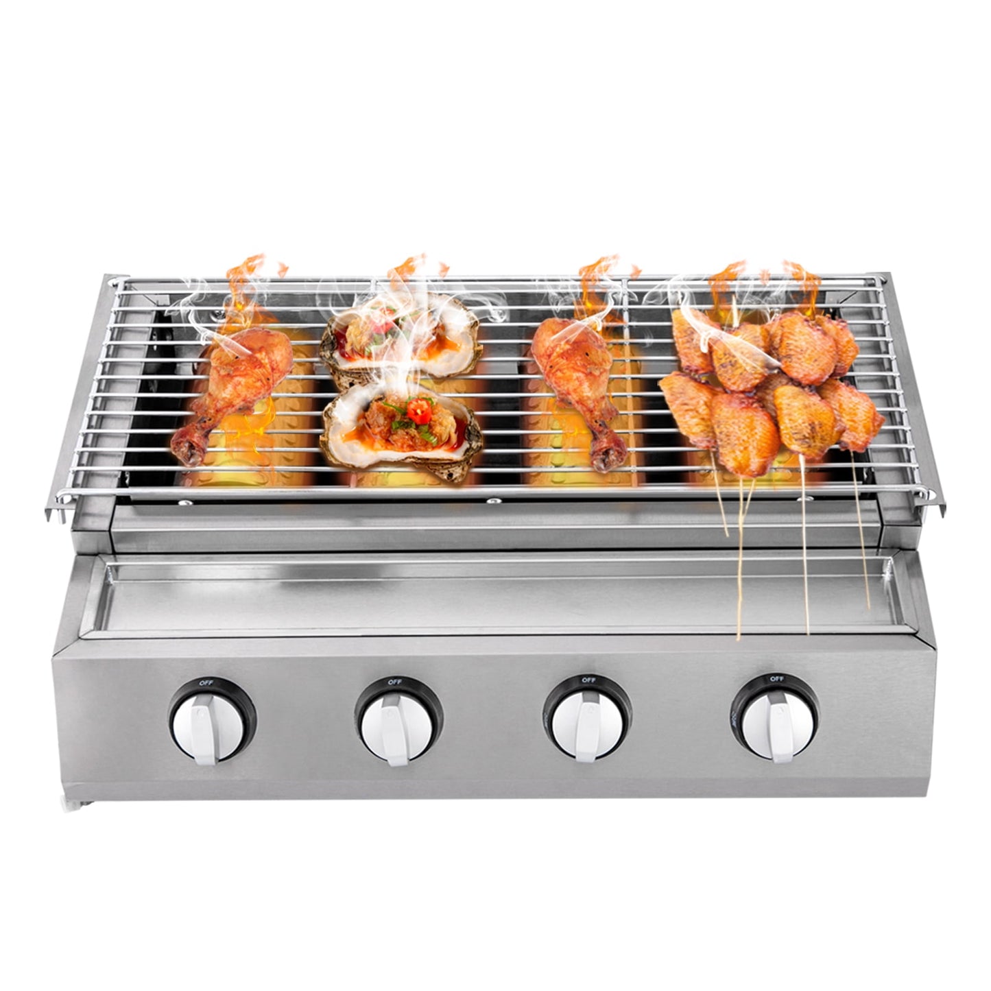 Countertop Barbeque Grill, LPG Gas 4-Burner Stainless Steel Grill for Outdoor Sliver