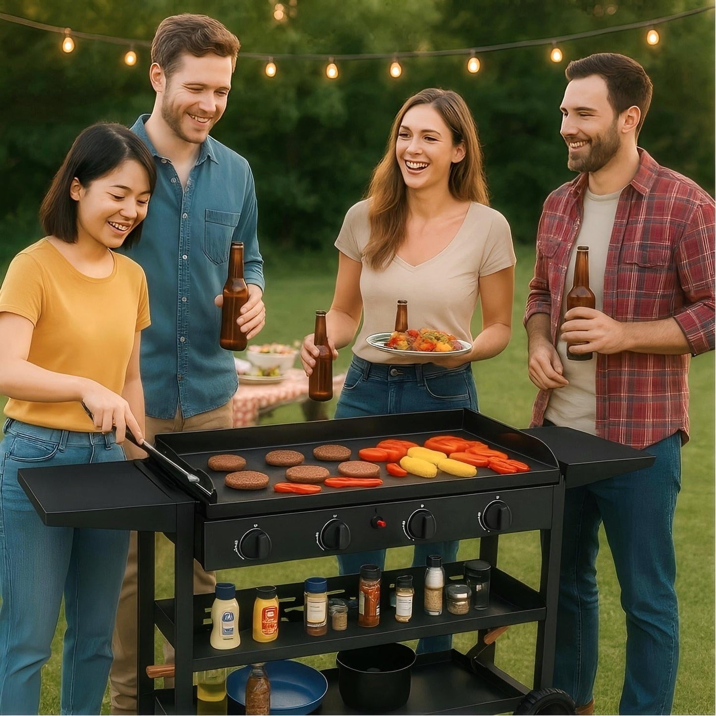 SUGIFT 4-Burner Propane Gas Griddle Flat Top Grill with Side Shelf for Outdoor BBQ & Camping