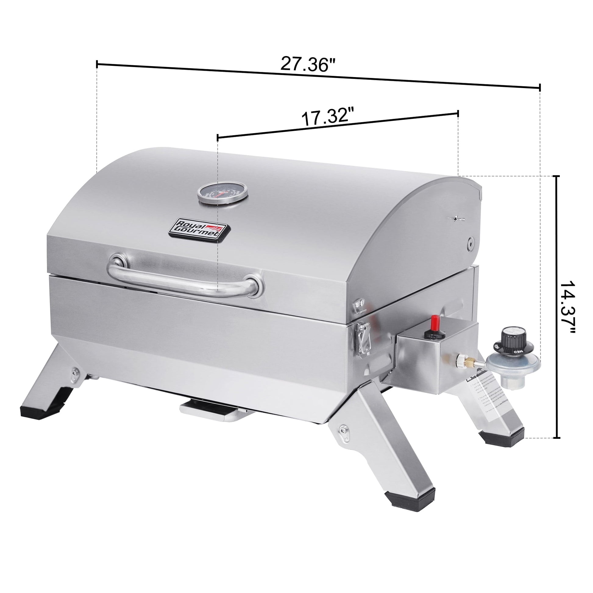 Royal Gourmet GT1001 Stainless Steel Portable Gas Grill, Tabletop Grill with Folding Legs and Lockable Lid, Outdoor Camping, Deck and Tailgating, Silver
