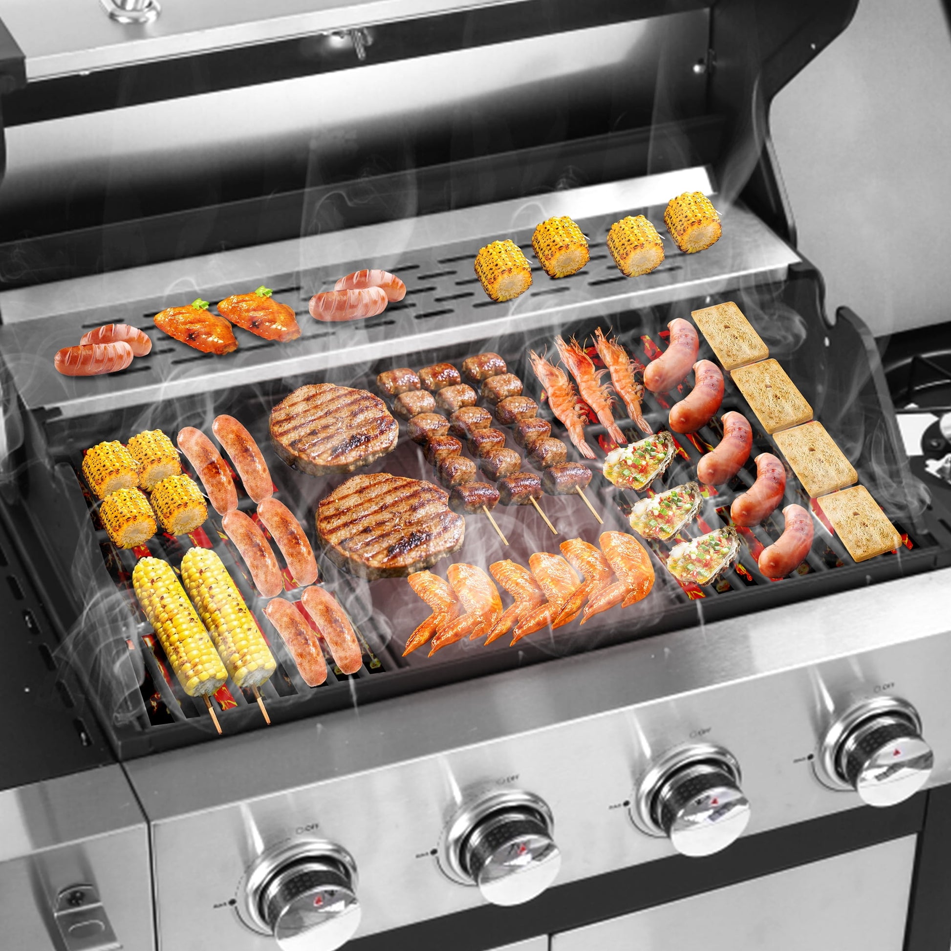 SHINPT Propane Gas Grill,  46790 BTU Heavy Duty Grill with Side Burner and Built-in Thermometer, Stainless Steel BBQ Grill with 440 Warming Area