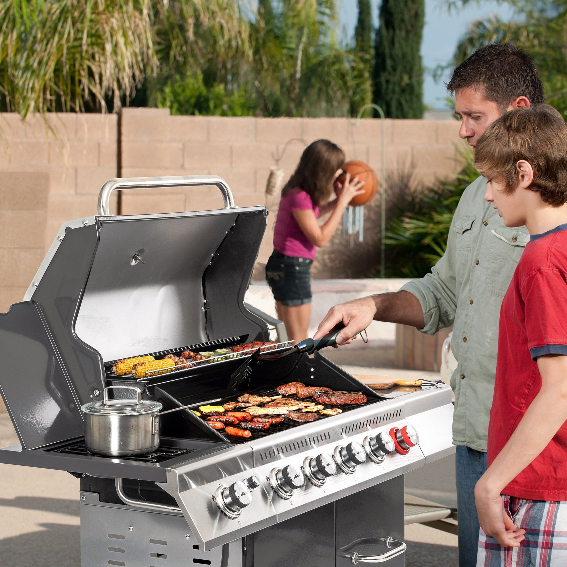 Royal Gourmet GA5404G Deluxe 5-Burner Gas Grill with Sear Burner and Side Burner, 64,000 BTU Cabinet Style Gas Grill, Gray