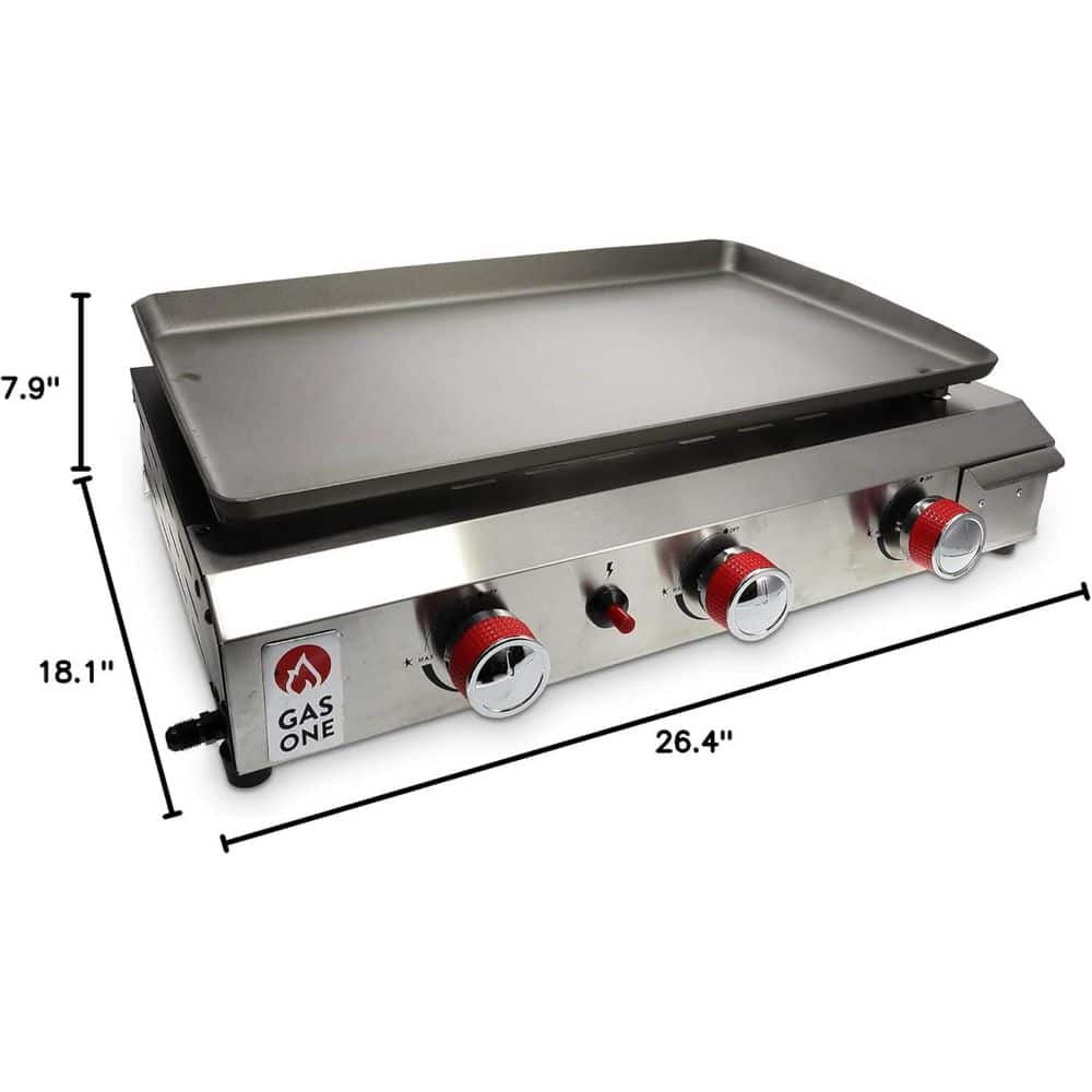 Portable Propane Grill in Stainless Steel 26 in. with Auto Ignition and Pre Season Griddle