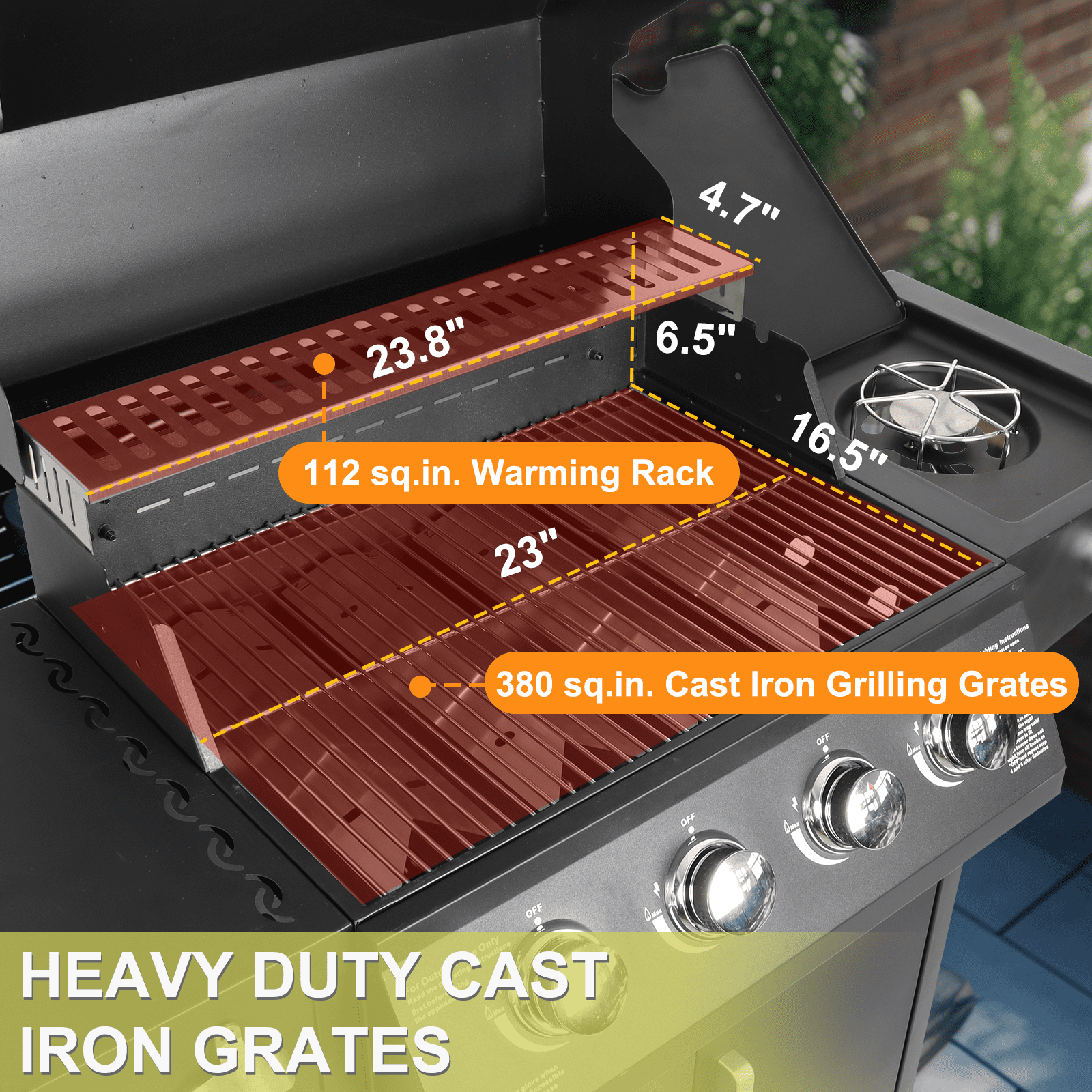 Betisef 4-Burner Propane Gas Grill with Side Burner and Side Table Outdoor Cooking Barbecue Grill Camping