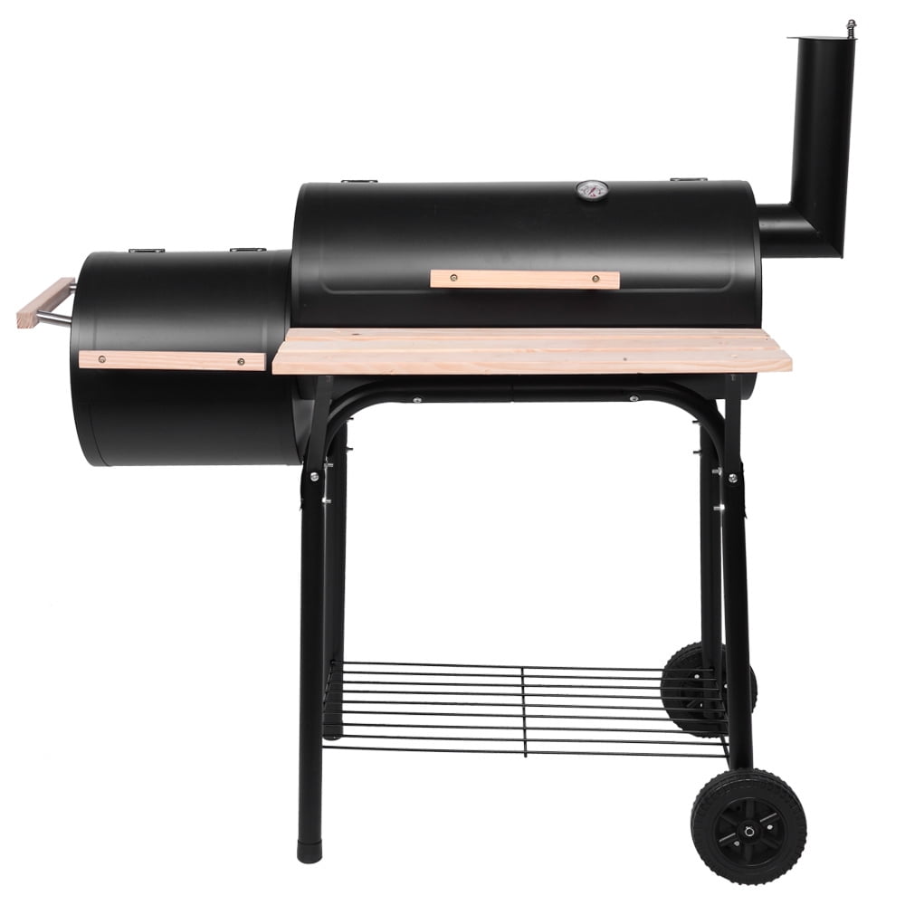 Outdoor Gas Grill, Modern Multi-Function Charcoal Barbecue Pit with Seasoning Rack and Plastic Wheels, Meat BBQ Cooker for Patio, Backyard, Garden, Camping, Party, Black