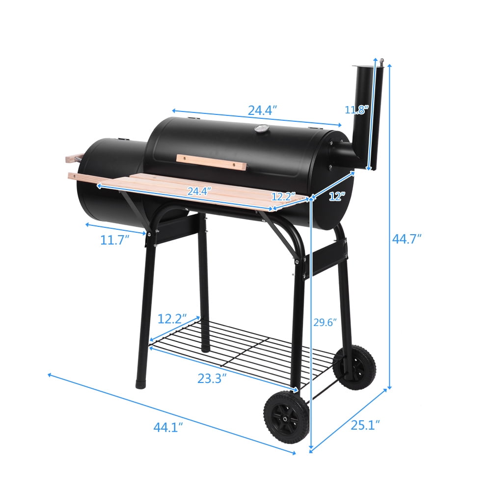 Outdoor Gas Grill, Modern Multi-Function Charcoal Barbecue Pit with Seasoning Rack and Plastic Wheels, Meat BBQ Cooker for Patio, Backyard, Garden, Camping, Party, Black