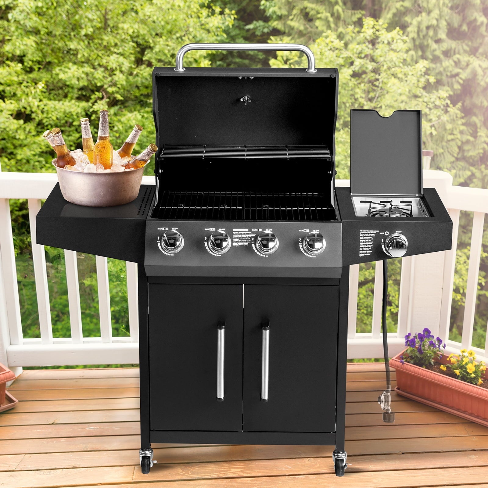 UBesGoo 4 Burner Propane Gas Grill with Side Burner 58000BTU for Camping Cooking BBQ