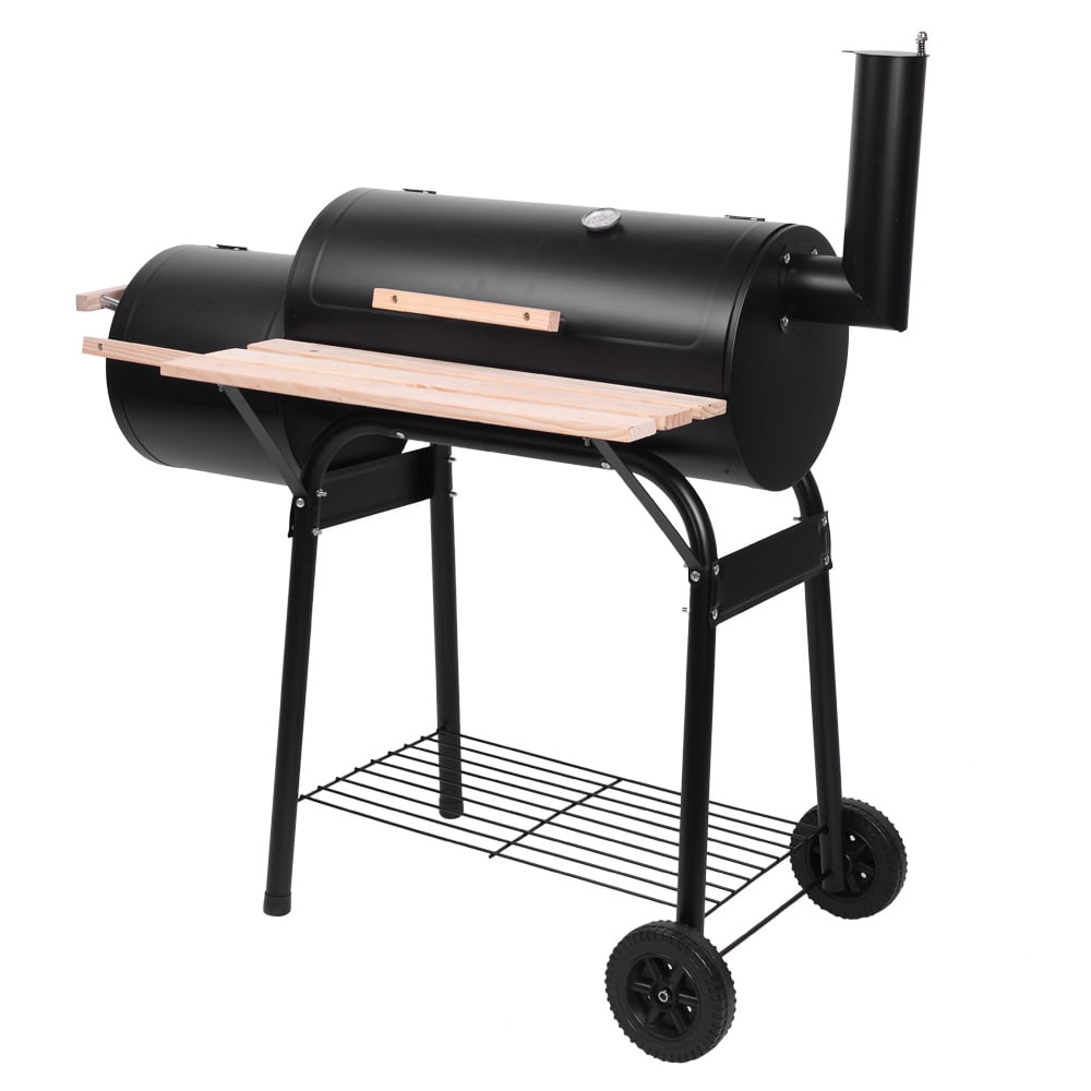 Outdoor Gas Grill, Modern Multi-Function Charcoal Barbecue Pit with Seasoning Rack and Plastic Wheels, Meat BBQ Cooker for Patio, Backyard, Garden, Camping, Party, Black