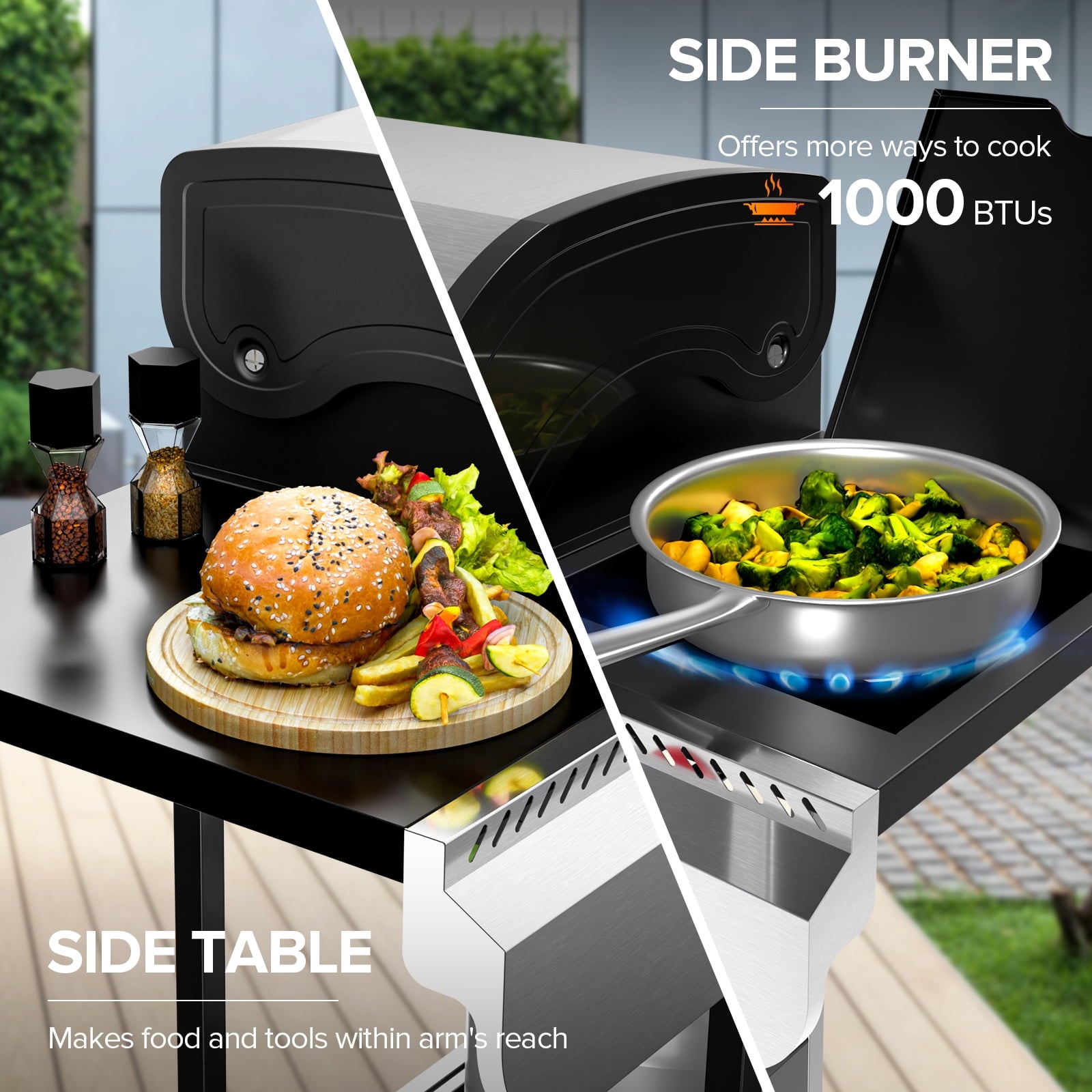 4-Burner Propane Gas Grill with Side Burner, Portable Stainless Steel BBQ Outdoor Cooker, 42,000 BTU, Electactic