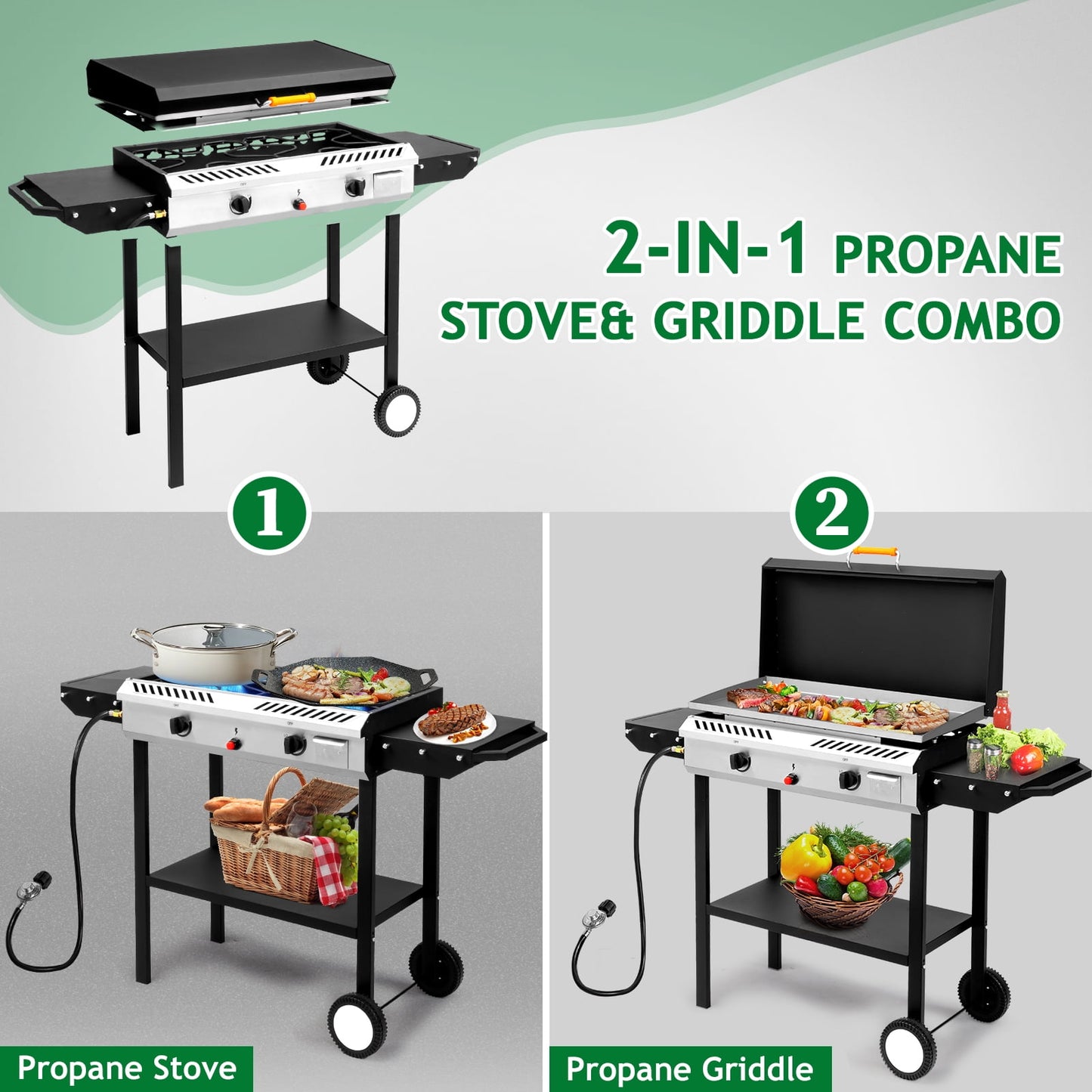 Ktaxon 2 Burner Propane Griddle Flat Top Gas Grill 150000 BTU 2 IN 1 Propane Stove & Griddle