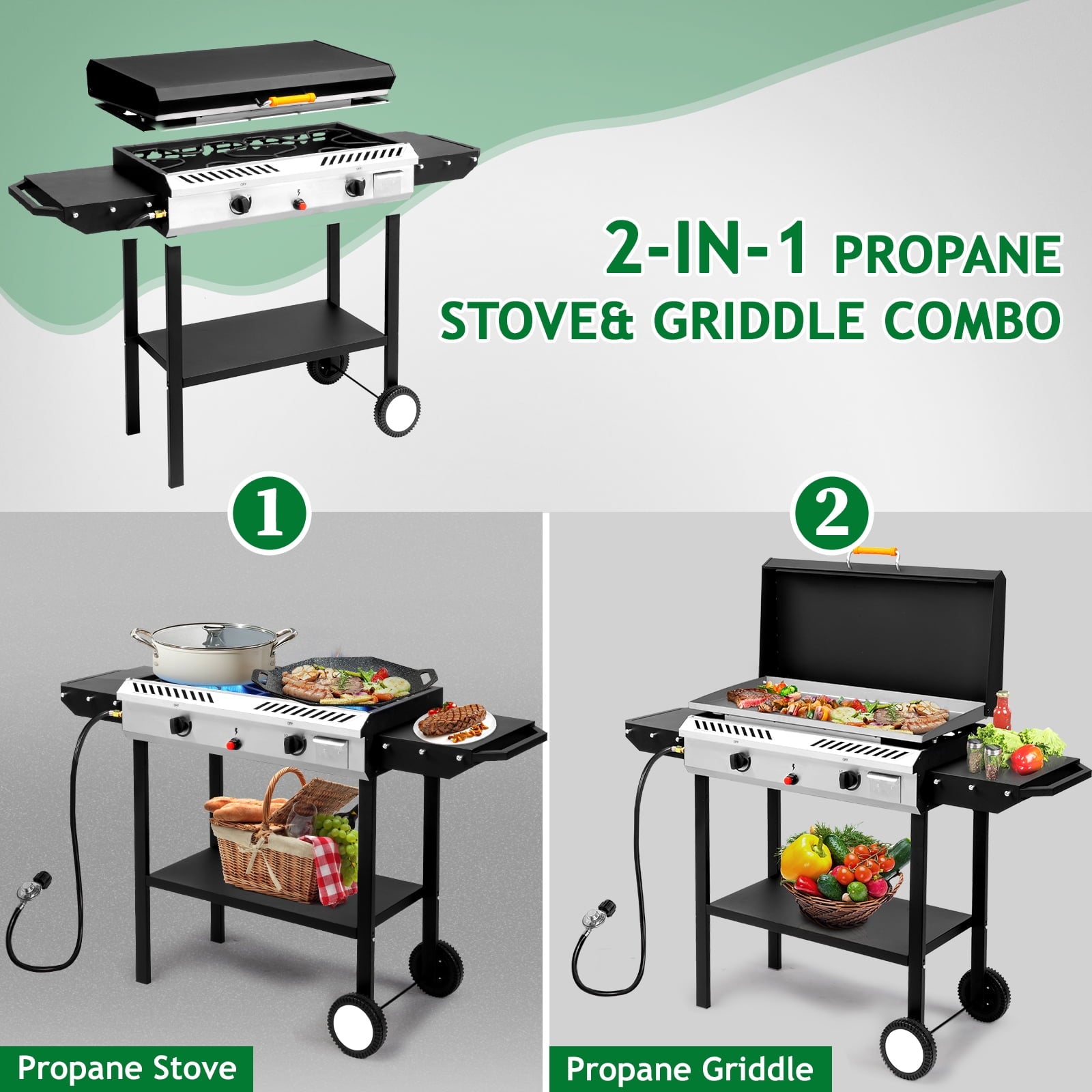Ktaxon 2 Burner Propane Griddle Flat Top Gas Grill 150000 BTU 2 IN 1 Propane Stove & Griddle