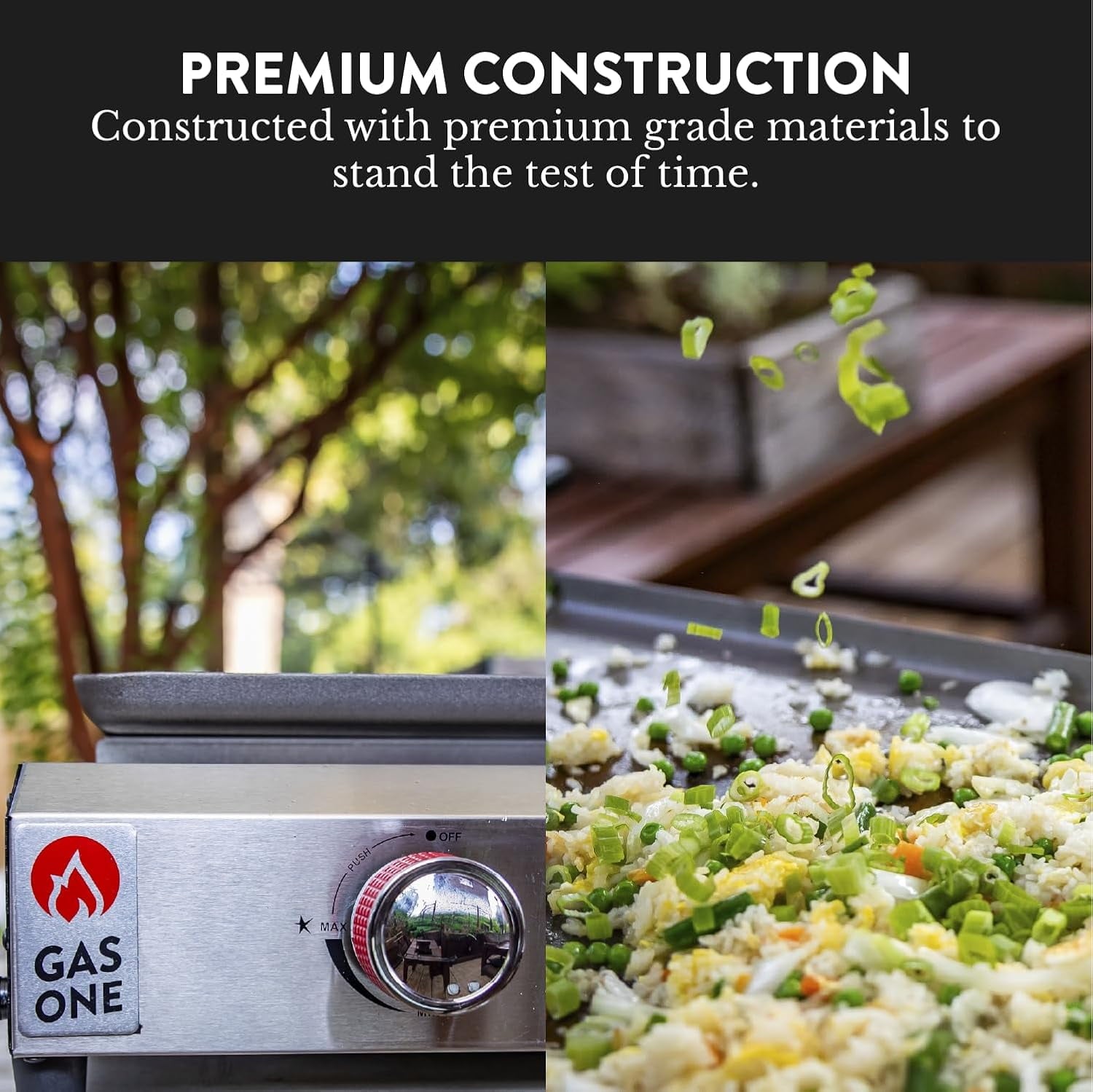 GasOne Flat Top Grill with 4 Burners – Premium Propane Grill with Outdoor Grill Cart – Stainless Steel