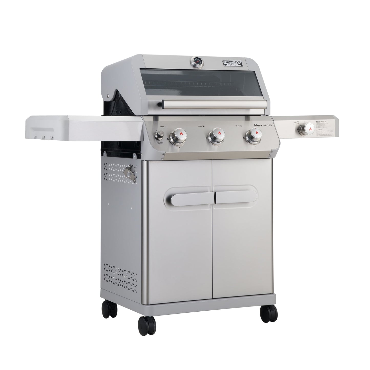 Monument Grill Mesa 3-Burner Propane Gas Grill in Stainless Steel with Clear View Lid and LED Controls