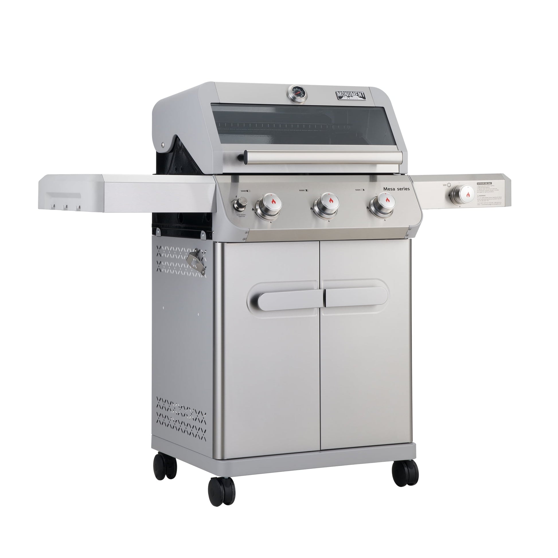 Monument Grill Mesa 3-Burner Propane Gas Grill in Stainless Steel with Clear View Lid and LED Controls