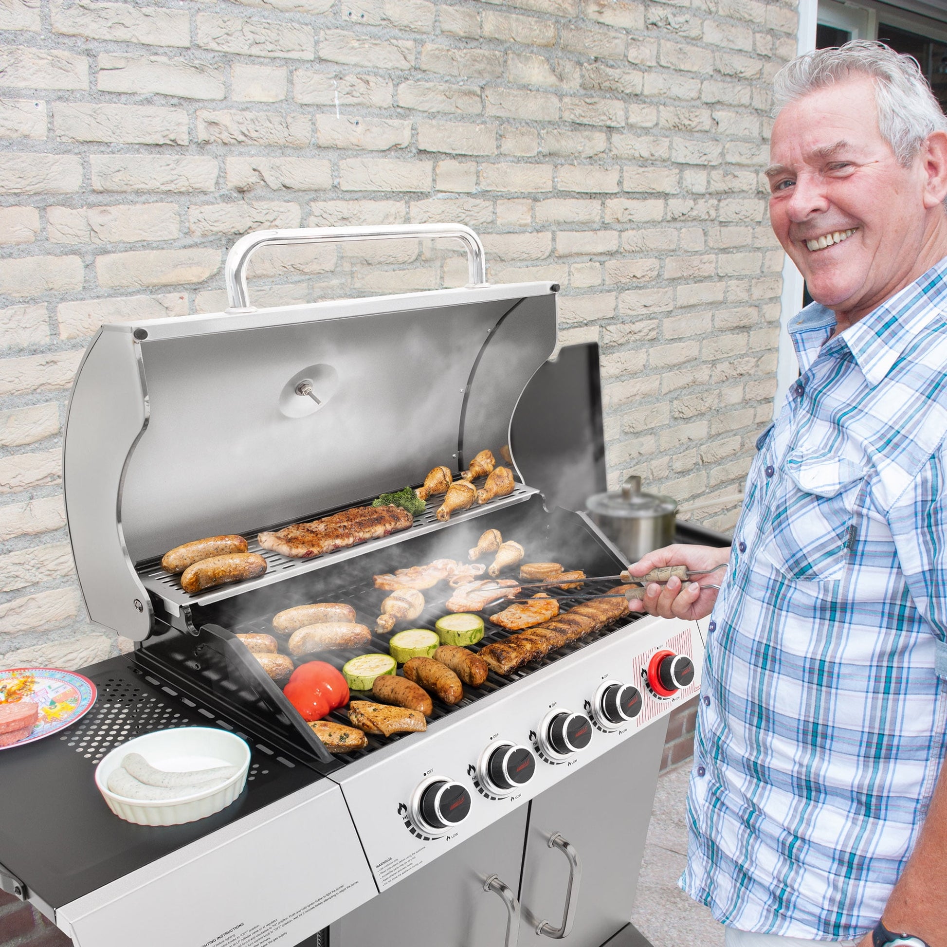 Royal Gourmet SG5002 5-Burner Gas Grill with Sear Burner and Side Burner, Stainless Steel Cabinet Style Gas Grill