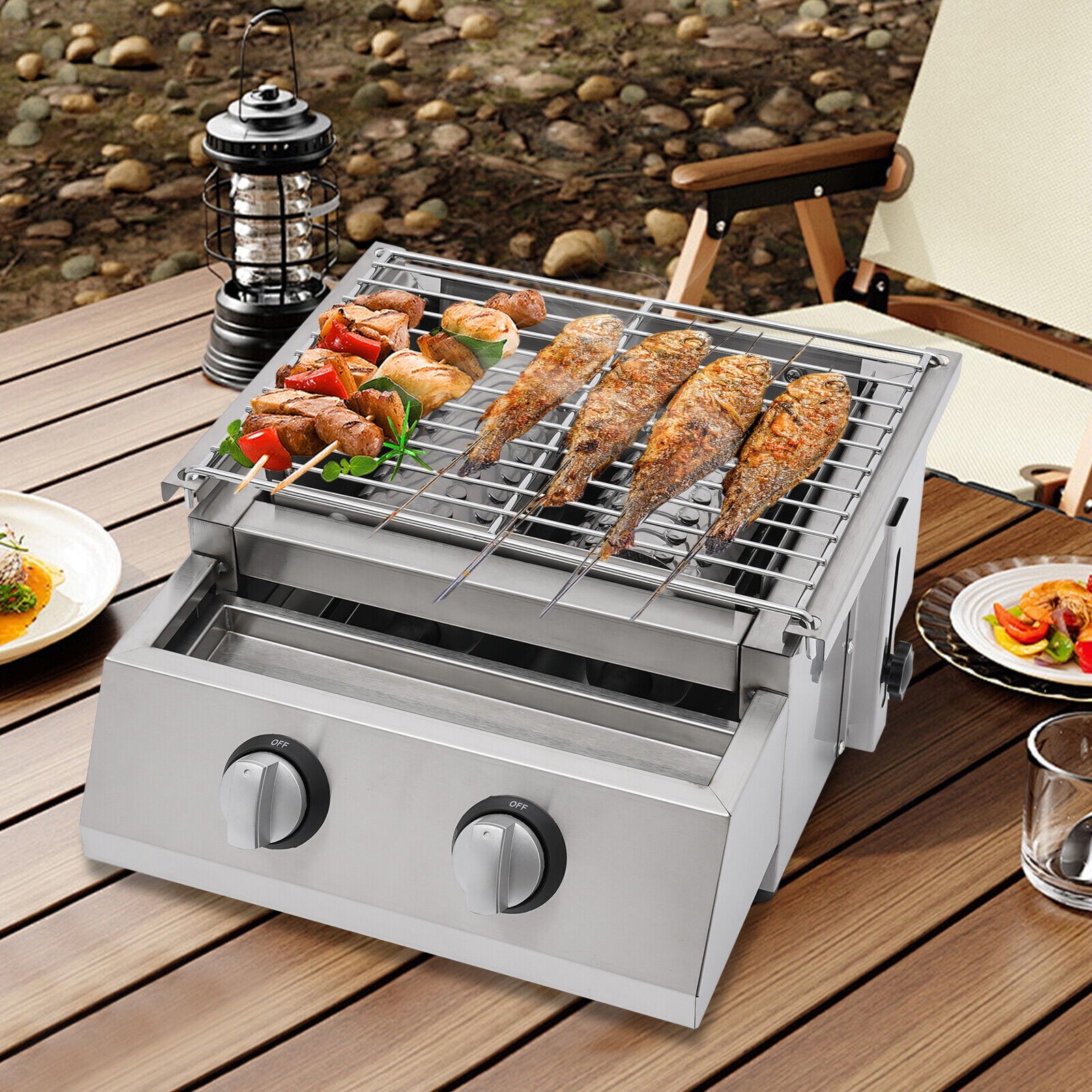2 Burner Tabletop Propane Gas Grill Stainless Steel Outdoor BBQ Camping Griddle