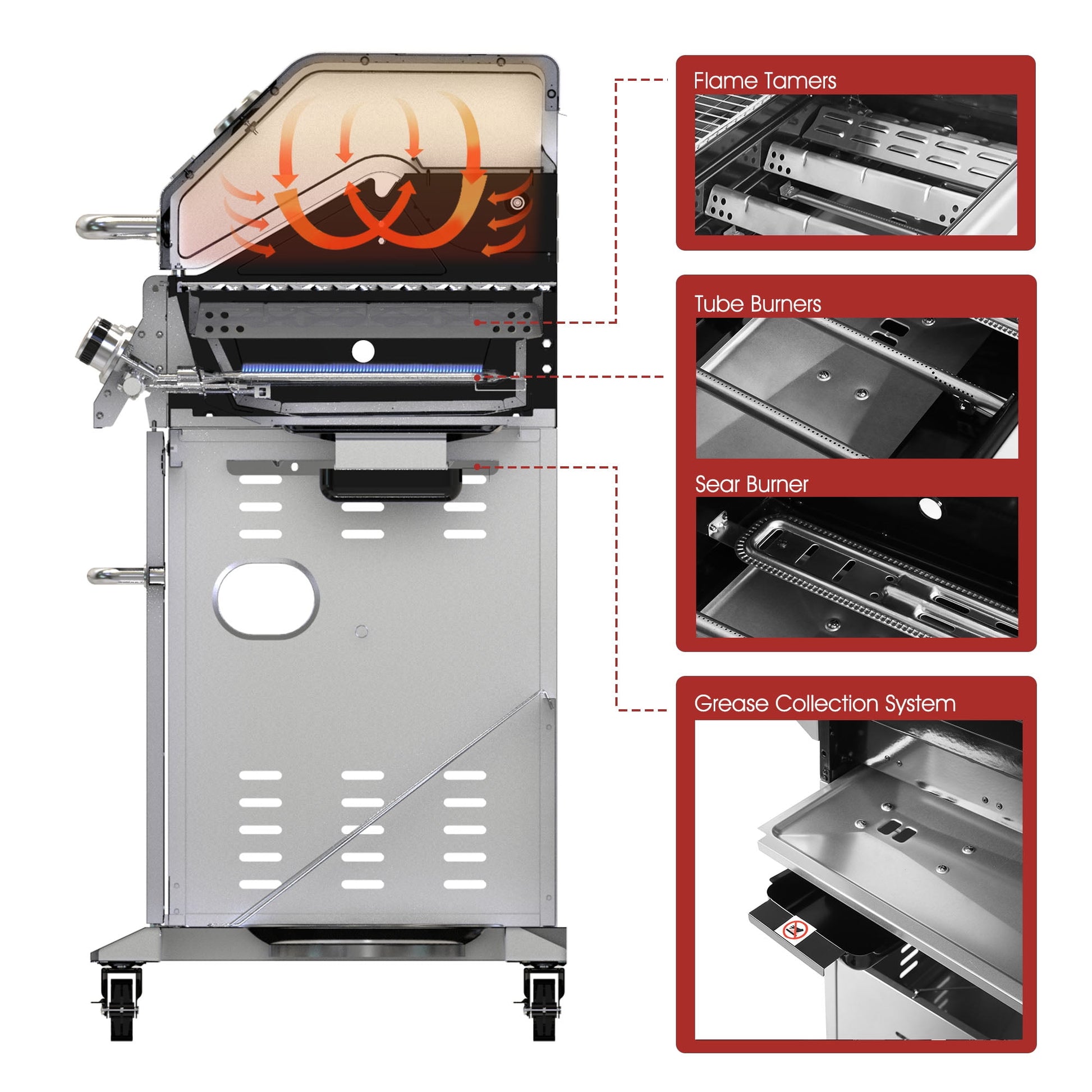 Royal Gourmet GA6402B 6-Burner BBQ Gas Grill with Sear Burner and Side Burner, 74,000 BTU