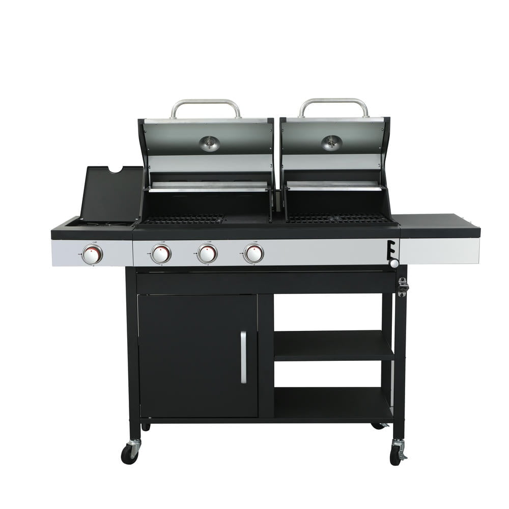 Barara King BBQ Grill, Outdoor Camping Grill,3-Burner Propane Gas BBQ Grill with Side Burner, 37230BTU Output With Enameled Cast Iron Cooking Grids