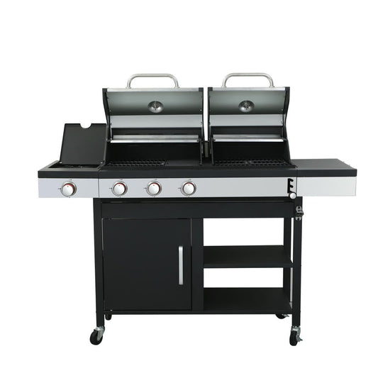 Barara King BBQ Grill, Outdoor Camping Grill,3-Burner Propane Gas BBQ Grill with Side Burner, 37230BTU Output With Enameled Cast Iron Cooking Grids