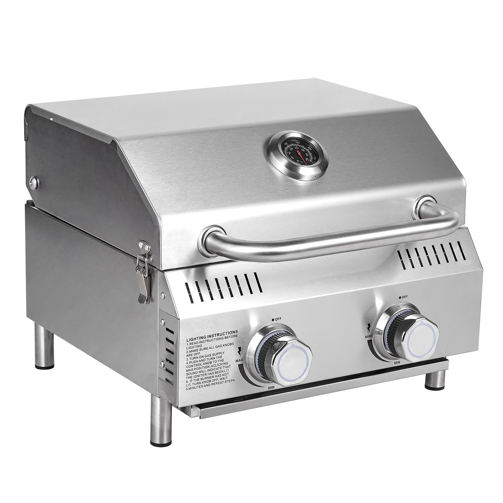 Bestfire 20" Tabletop Gas Grill 2 Burners, 20,000 BTUs Stainless Steel Portable Propane Grill with Legs for Outdoor Patio Backyard Camping, Tailgating, and RV Trips