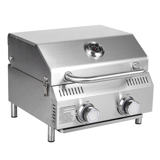 Bestfire 20" Tabletop Gas Grill 2 Burners, 20,000 BTUs Stainless Steel Portable Propane Grill with Legs for Outdoor Patio Backyard Camping, Tailgating, and RV Trips