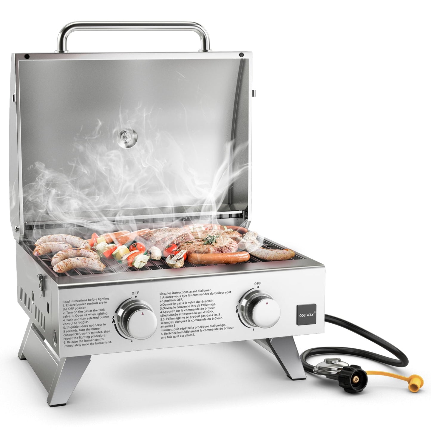 Costway 20,000 BTU Stainless Steel Propane Grill for Outdoor Camping Picnics Tailgating Sliver