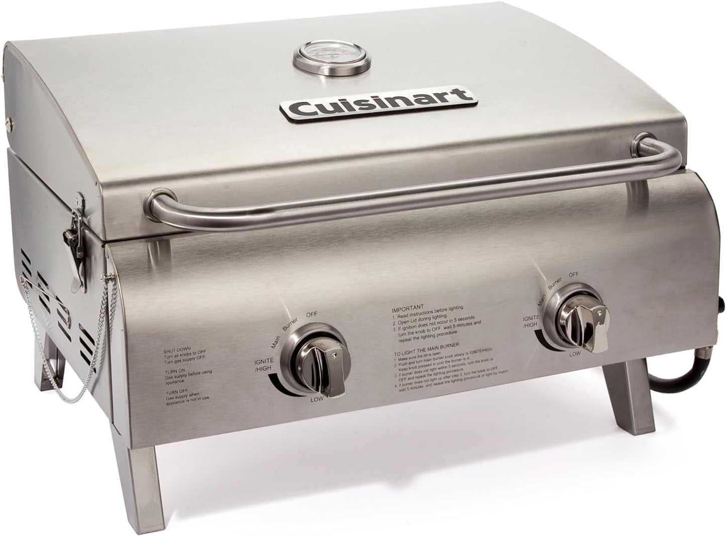Cuisinart Chef's Style Tabletop Portable Propane Gas Grill, 20,000 BTU Stainless Steel 2-Burner Outdoor BBQ Grill