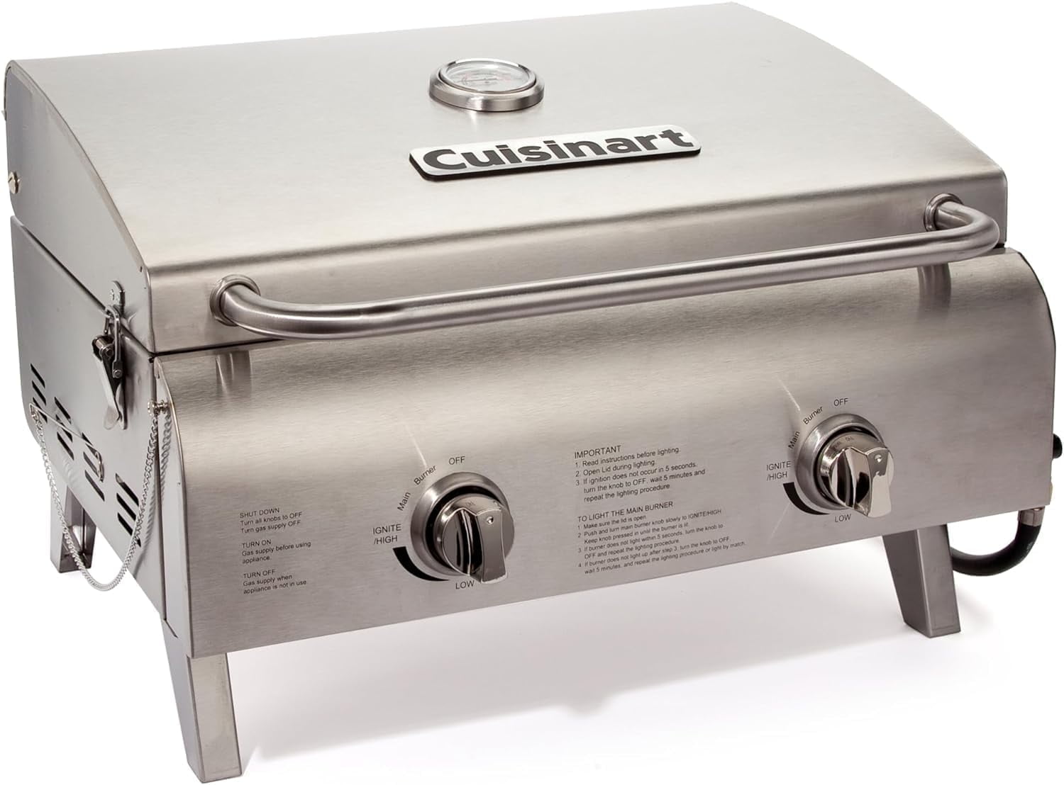 Cuisinart Chef's Style Tabletop Portable Propane Gas Grill, 20,000 BTU Stainless Steel 2-Burner Outdoor BBQ Grill