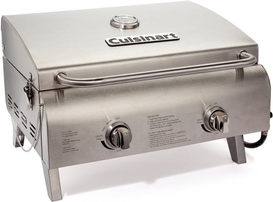 Cuisinart Chef's Style Tabletop Portable Propane Gas Grill, 20,000 BTU Stainless Steel 2-Burner Outdoor BBQ Grill
