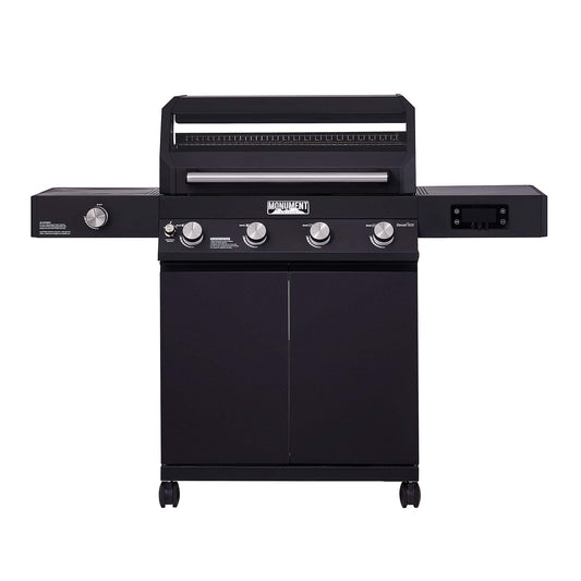 Denali 4-Burner Propane Gas Grill in Black with Clearview Lid, 3-Phase LED Controls and Side Burner