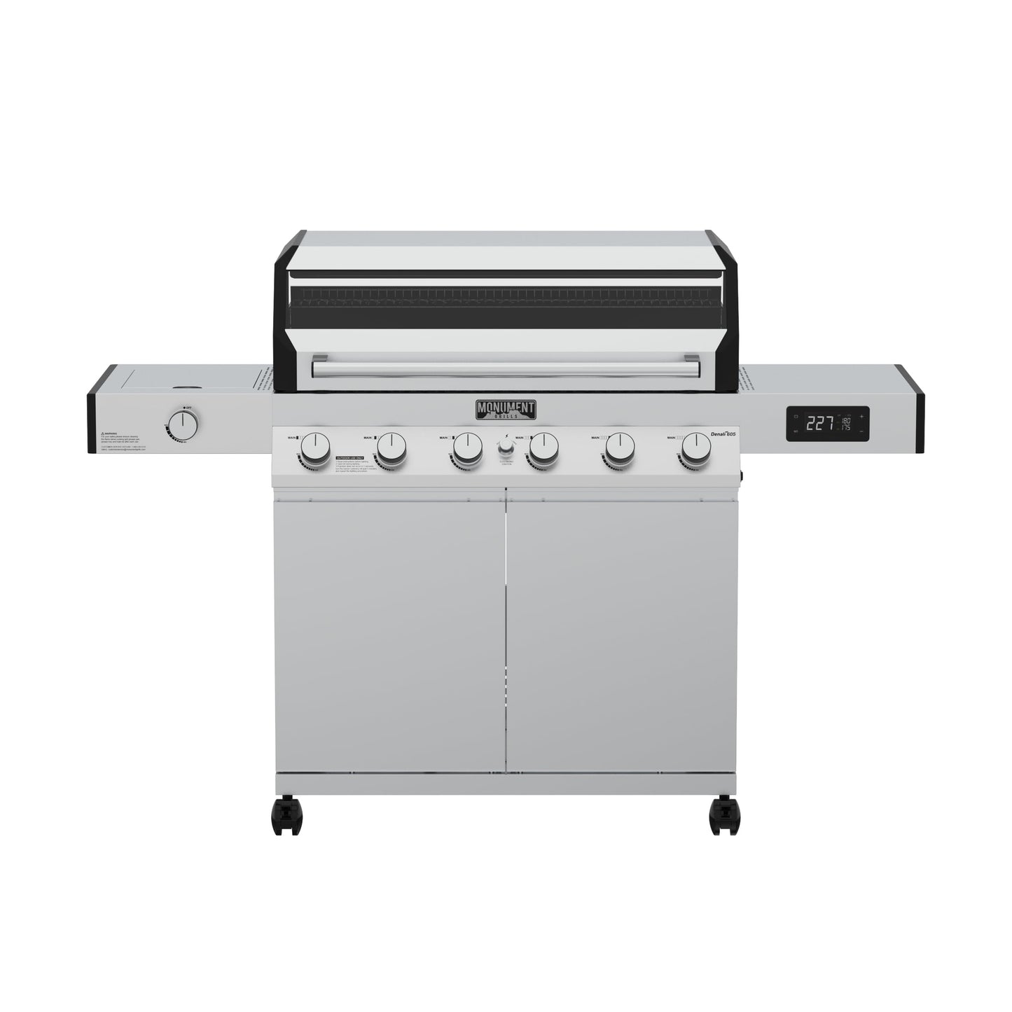 Denali 6-Burner Propane Gas Grill in Stainless with Clearview Lid, 3-Phase LED Controls and Side Burner