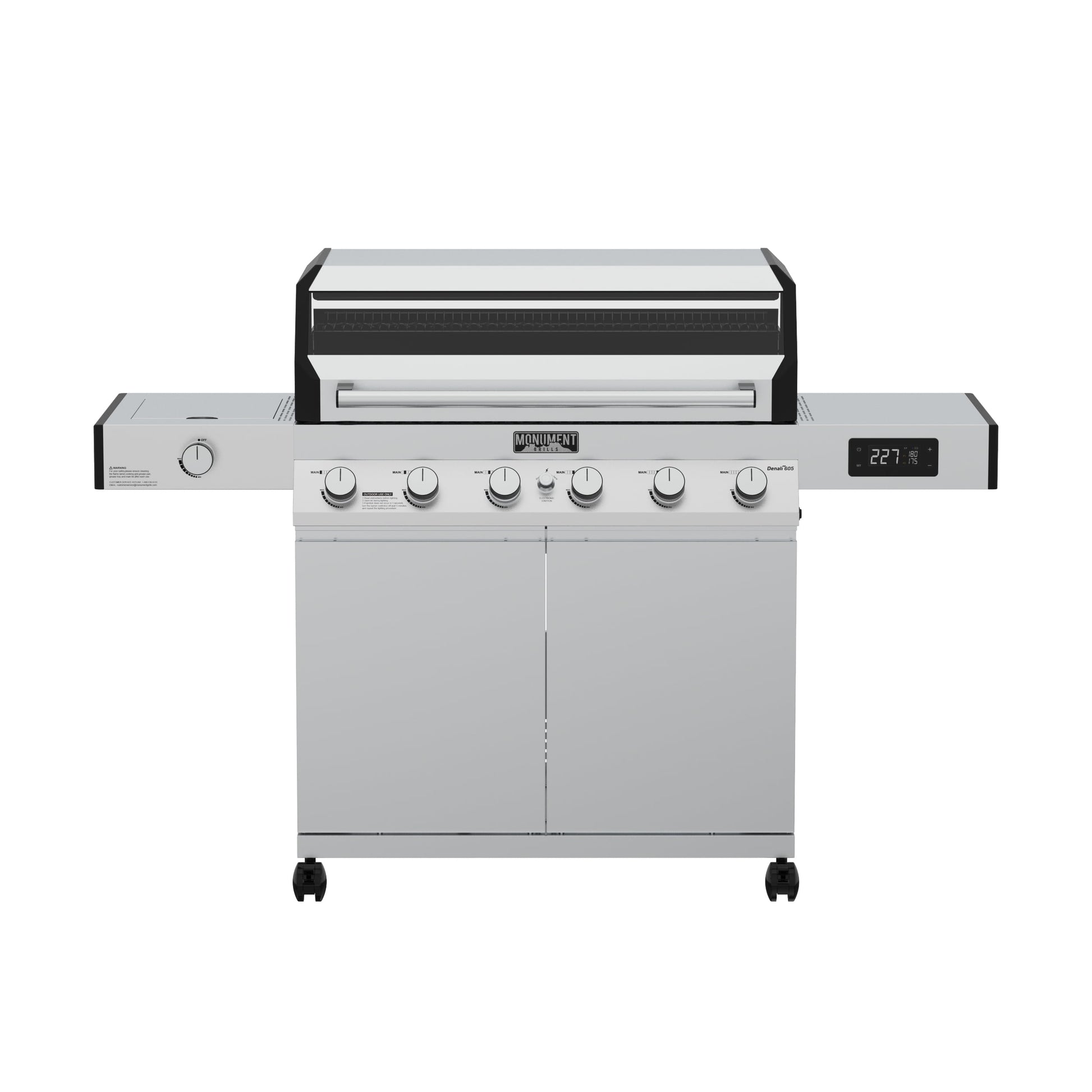Denali 6-Burner Propane Gas Grill in Stainless with Clearview Lid, 3-Phase LED Controls and Side Burner