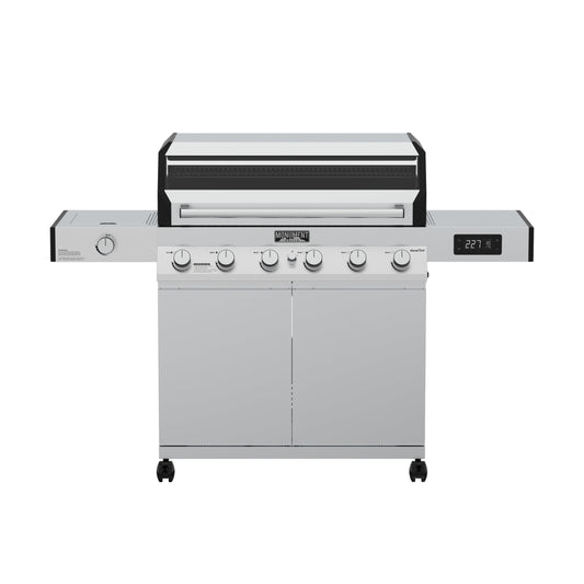 Denali 6-Burner Propane Gas Grill in Stainless with Clearview Lid, 3-Phase LED Controls and Side Burner
