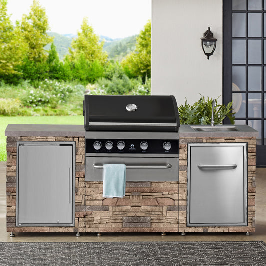 Desert Sunrise 5B Propane Grill Island With 63L Fridge and Sink